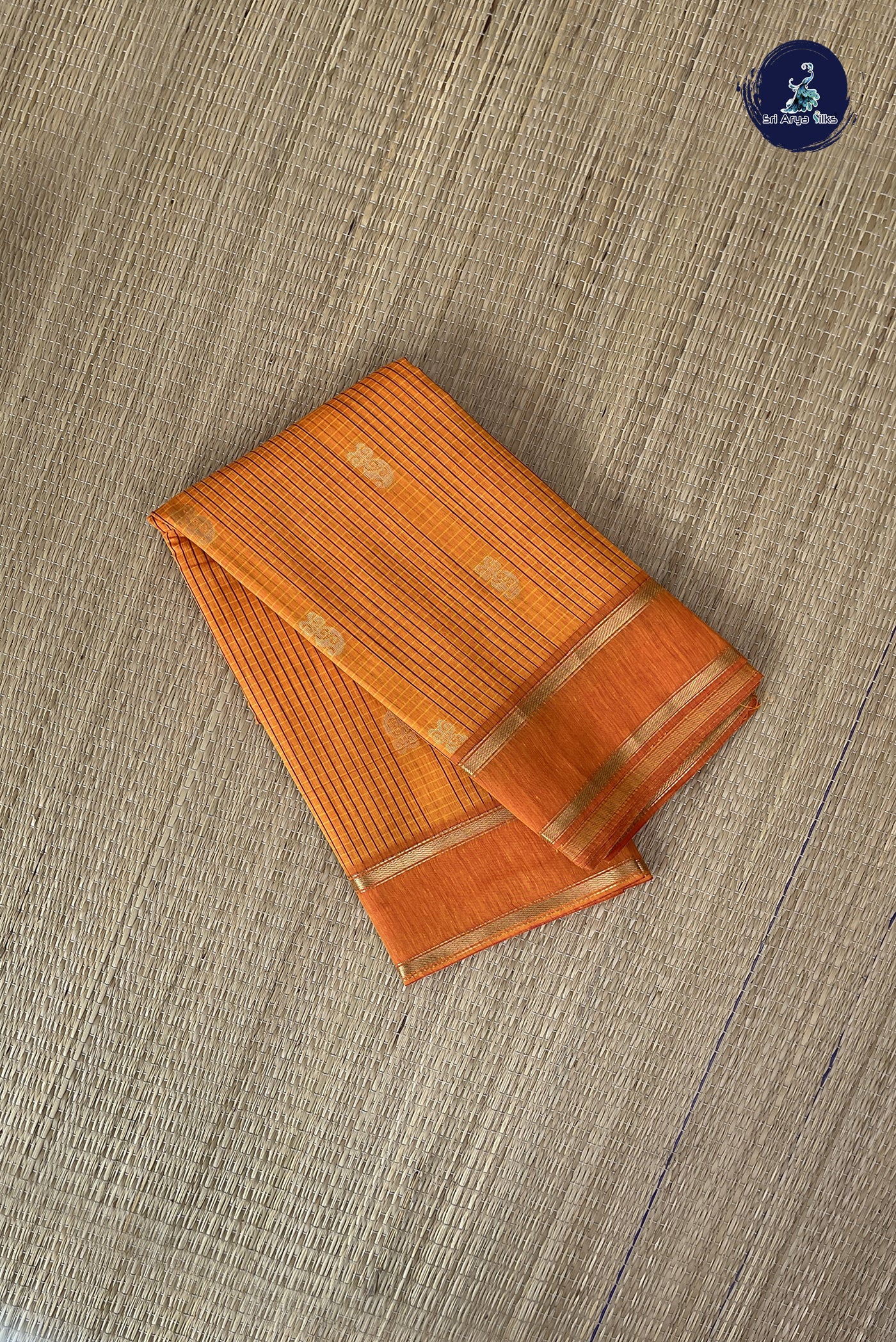 Yellowish Orange Budget Semi Silk Cotton Saree With Checked Pattern
