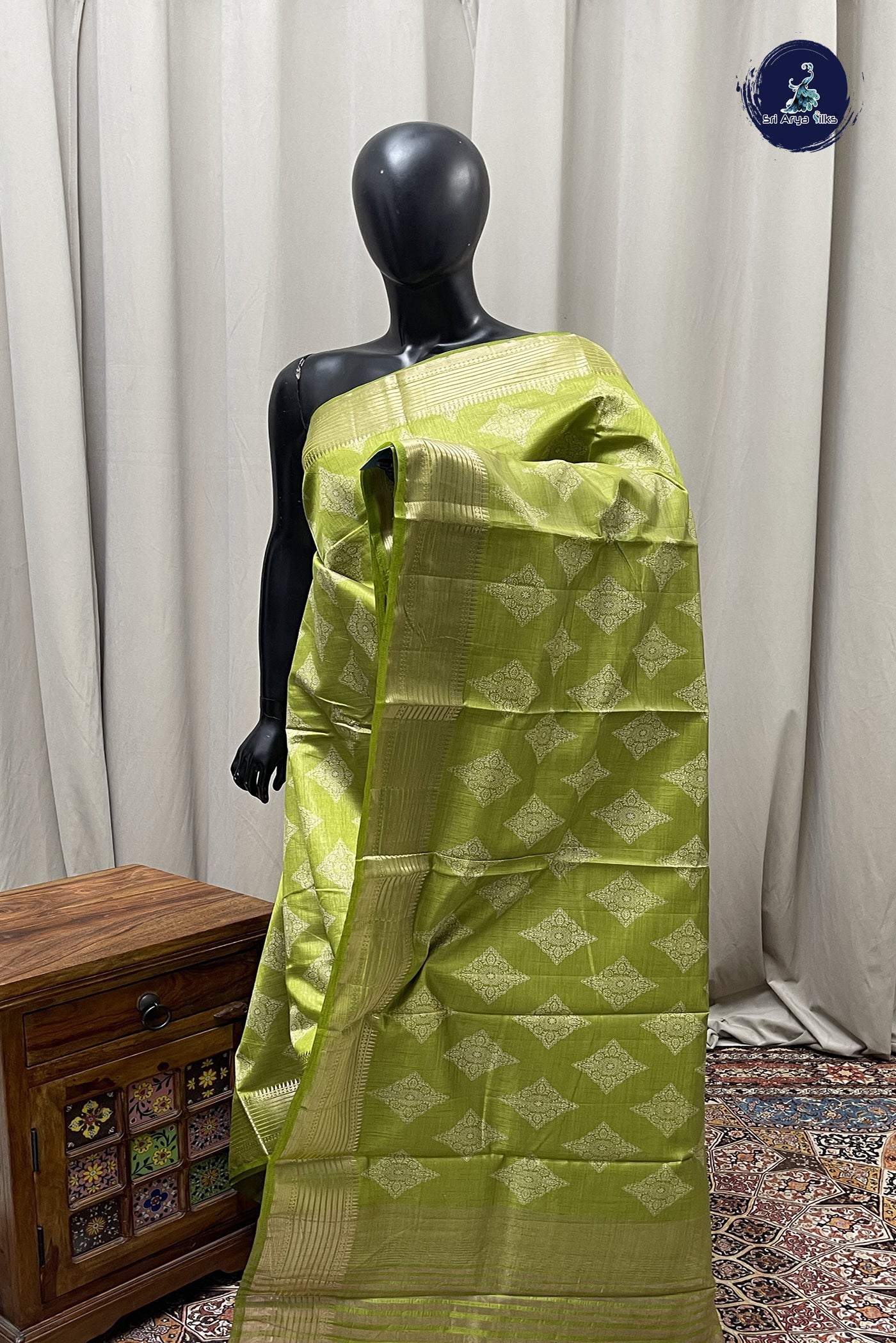 Light Green Semi Tussar Saree With Printed Pattern