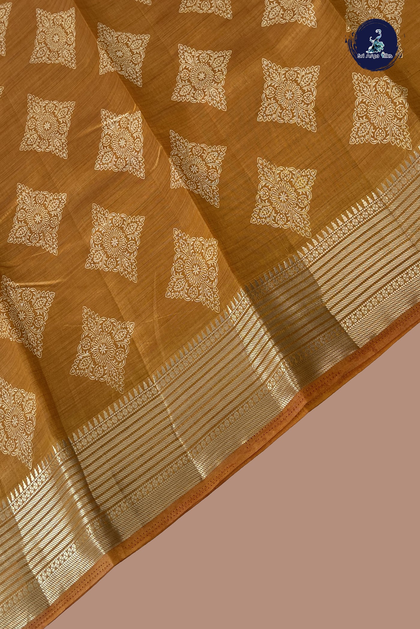 Mustard Yellow Semi Tussar Saree With Printed Pattern