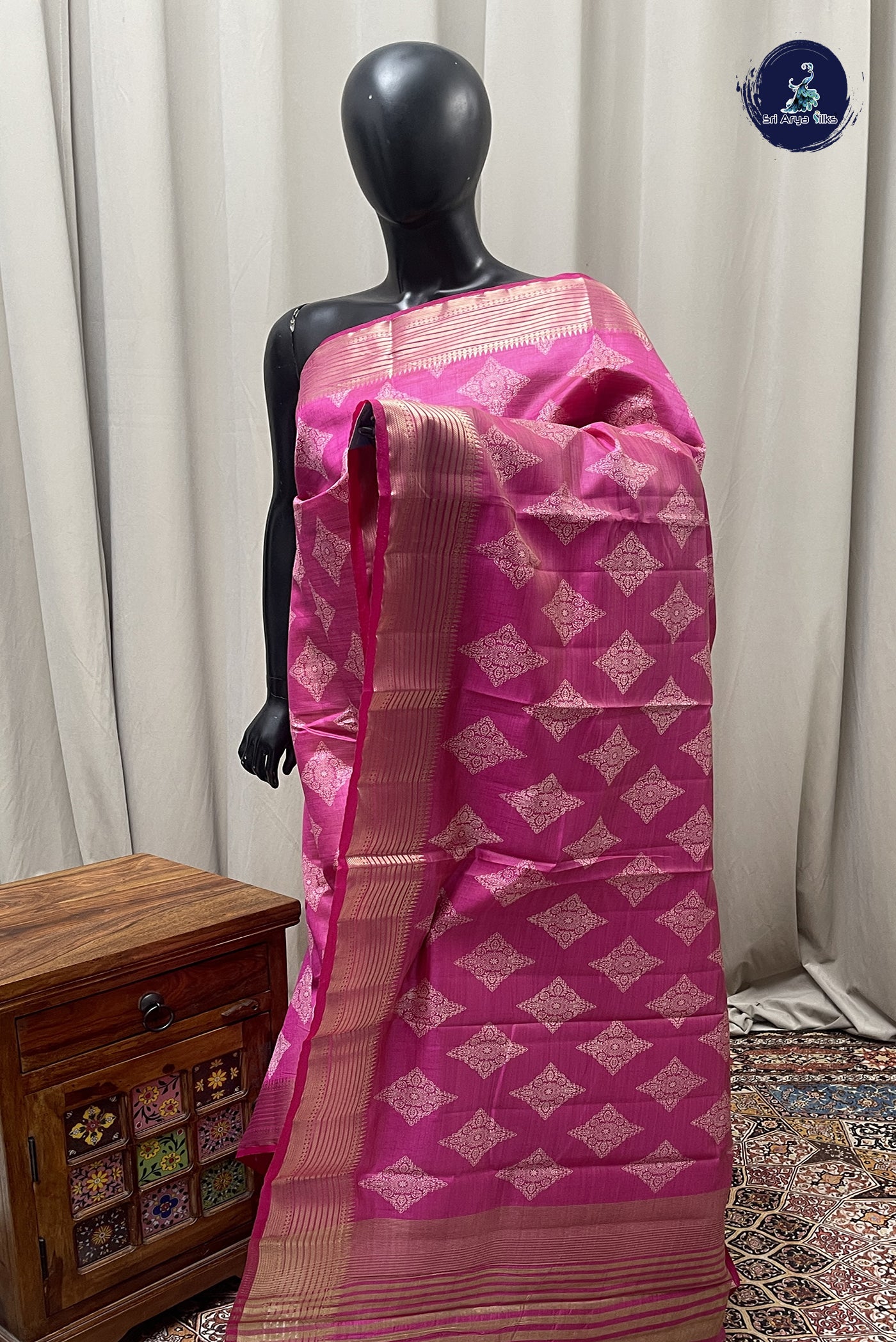 Pink Semi Tussar Saree With Printed Pattern