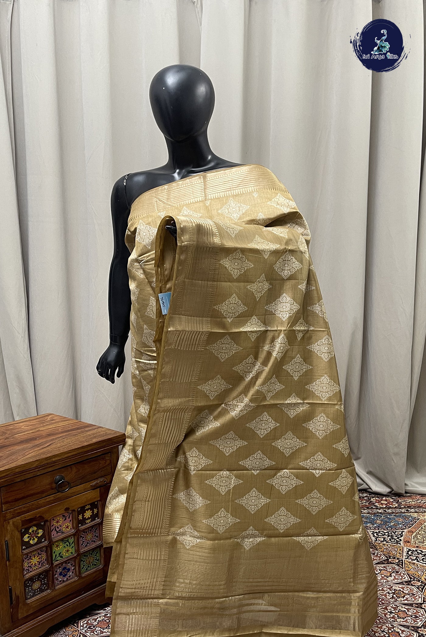 Beige Semi Tussar Saree With Printed Pattern