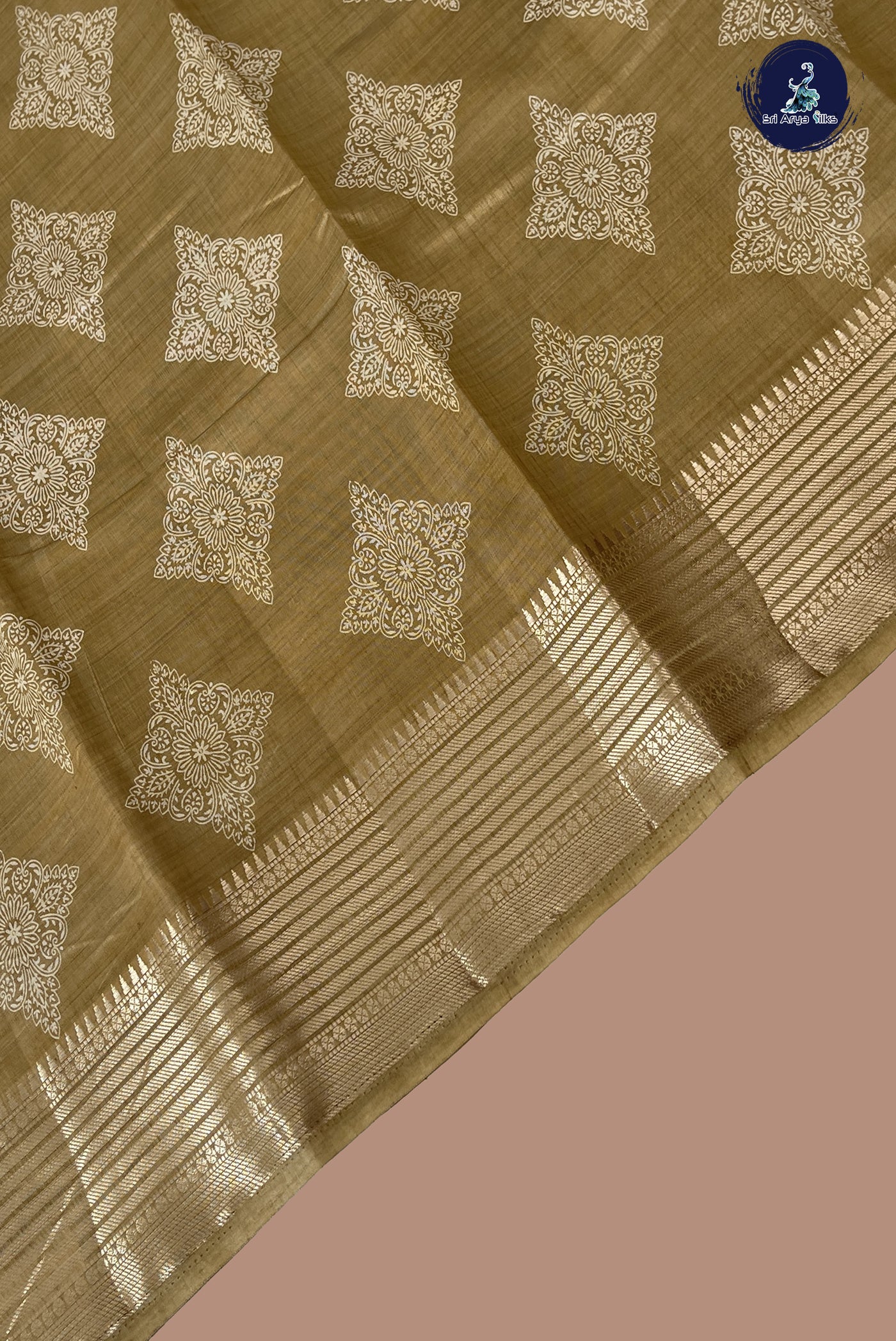Beige Semi Tussar Saree With Printed Pattern