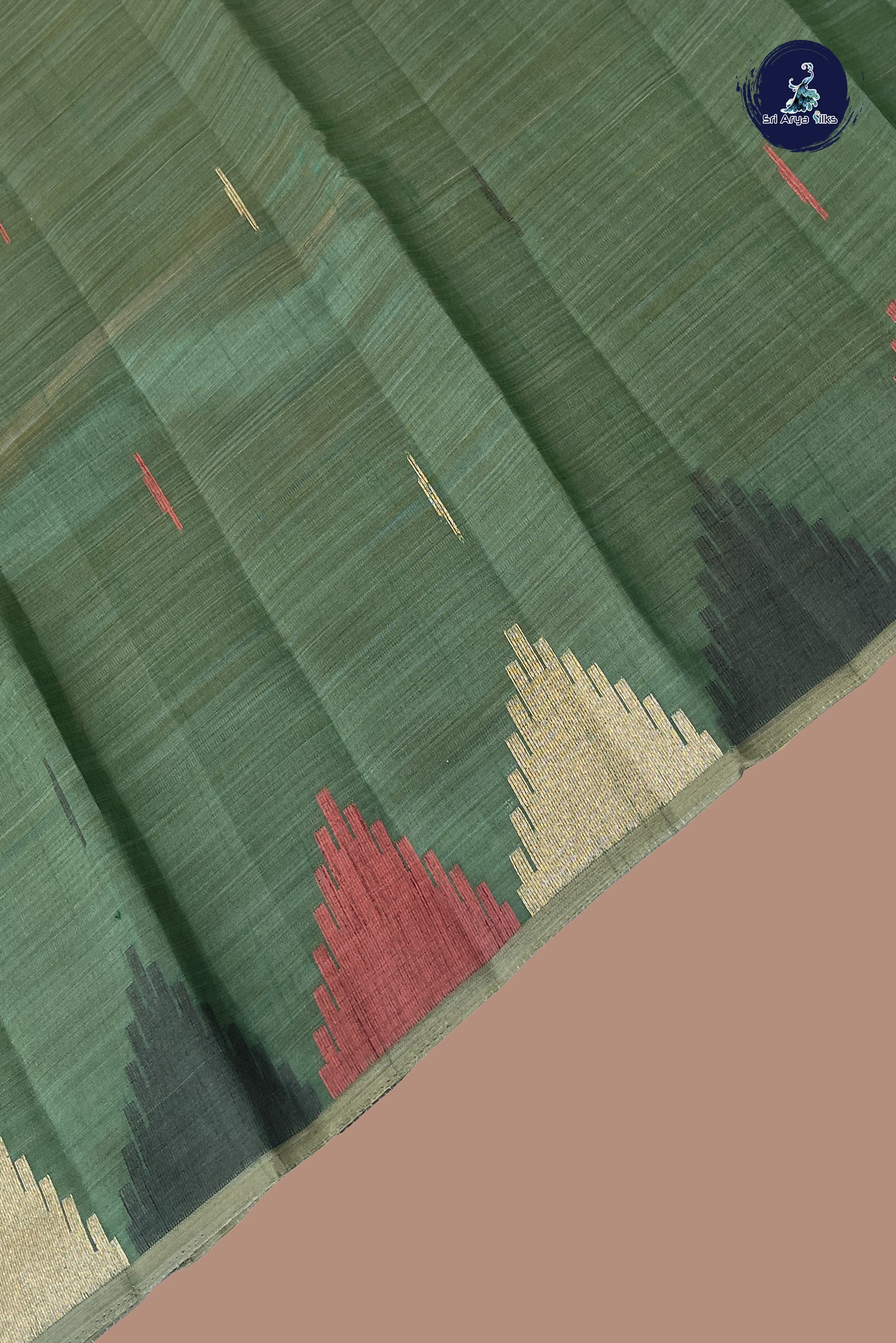 Dark Green Semi Tussar Saree With Buttas Pattern