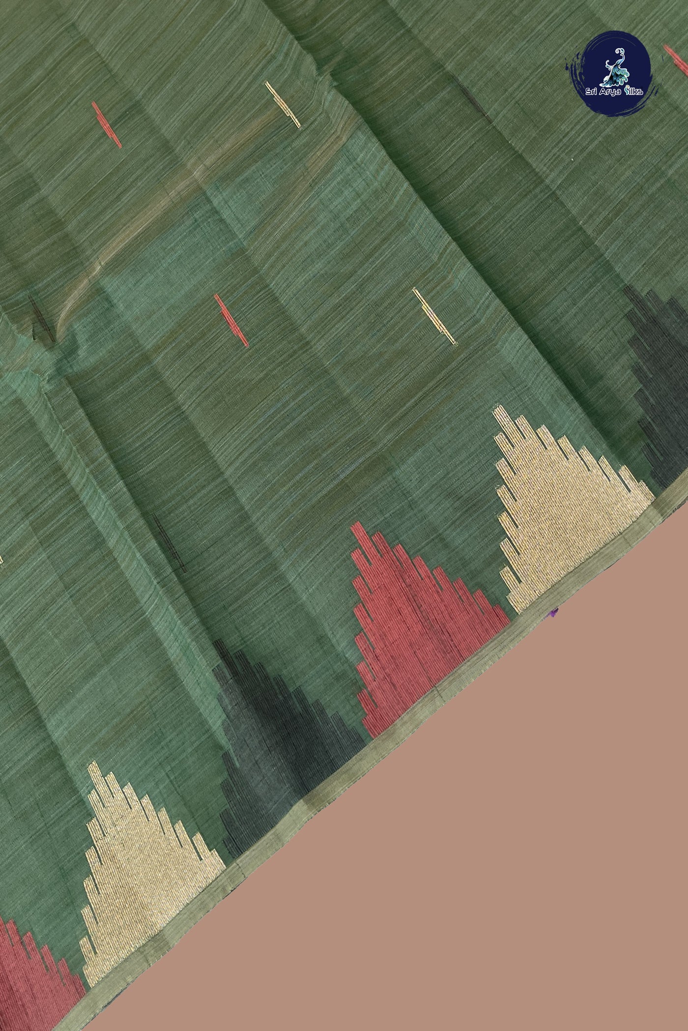 Dark Green Semi Tussar Saree With Buttas Pattern