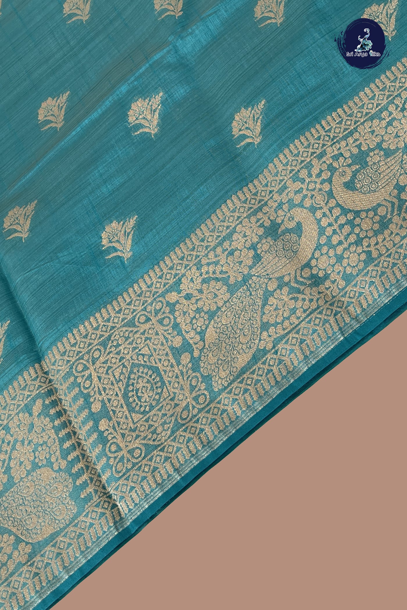 Teal Blue Semi Tussar Saree With Zari Buttas Pattern
