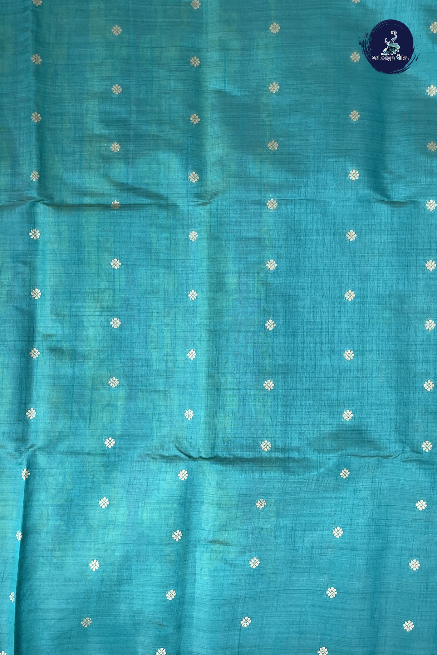 Teal Blue Semi Tussar Saree With Zari Buttas Pattern