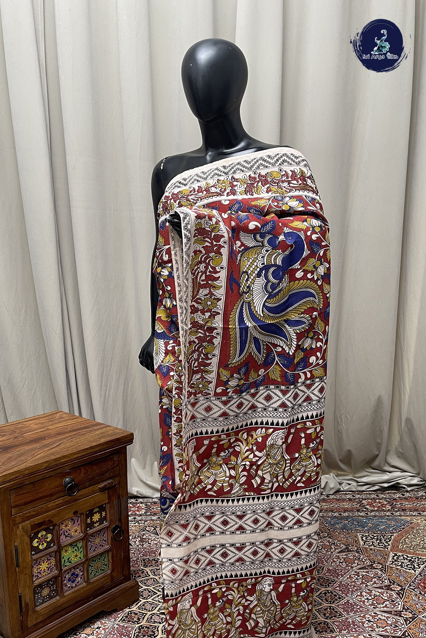 Maroon Semi Silk Saree With Kalamkari Pattern