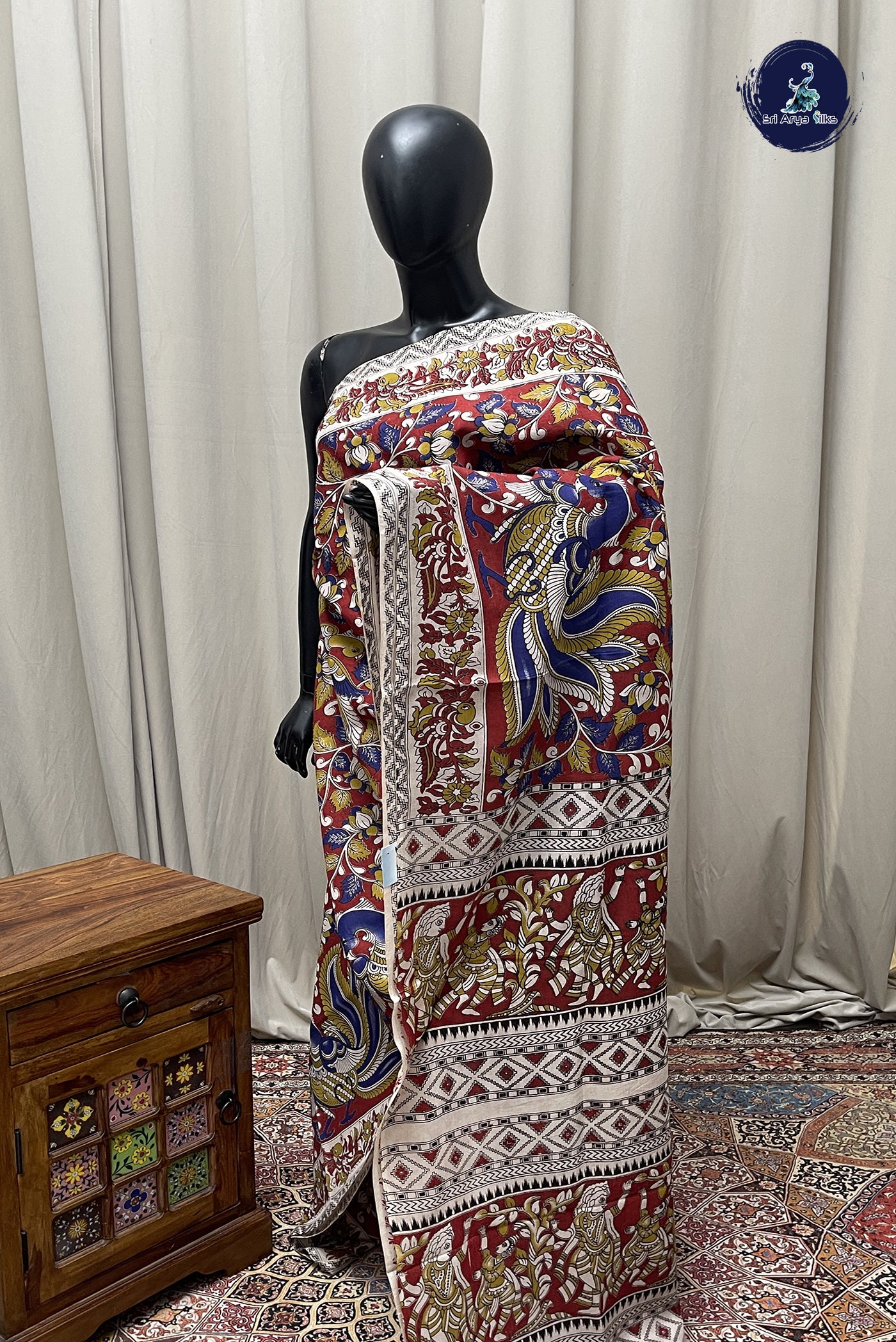 Maroon Semi Silk Saree With Kalamkari Pattern