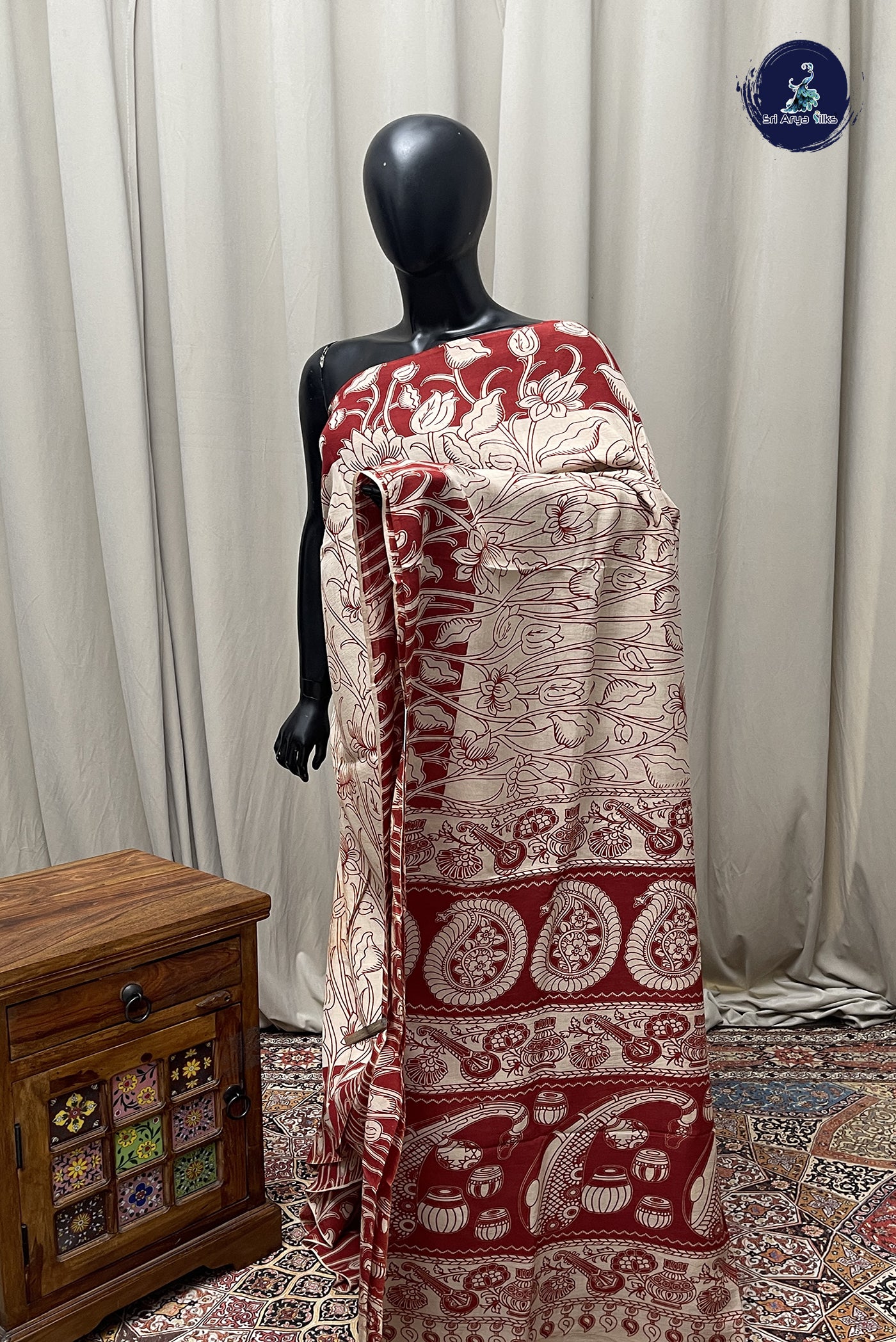 Fawn Semi Silk Saree With Pichwai Print Pattern
