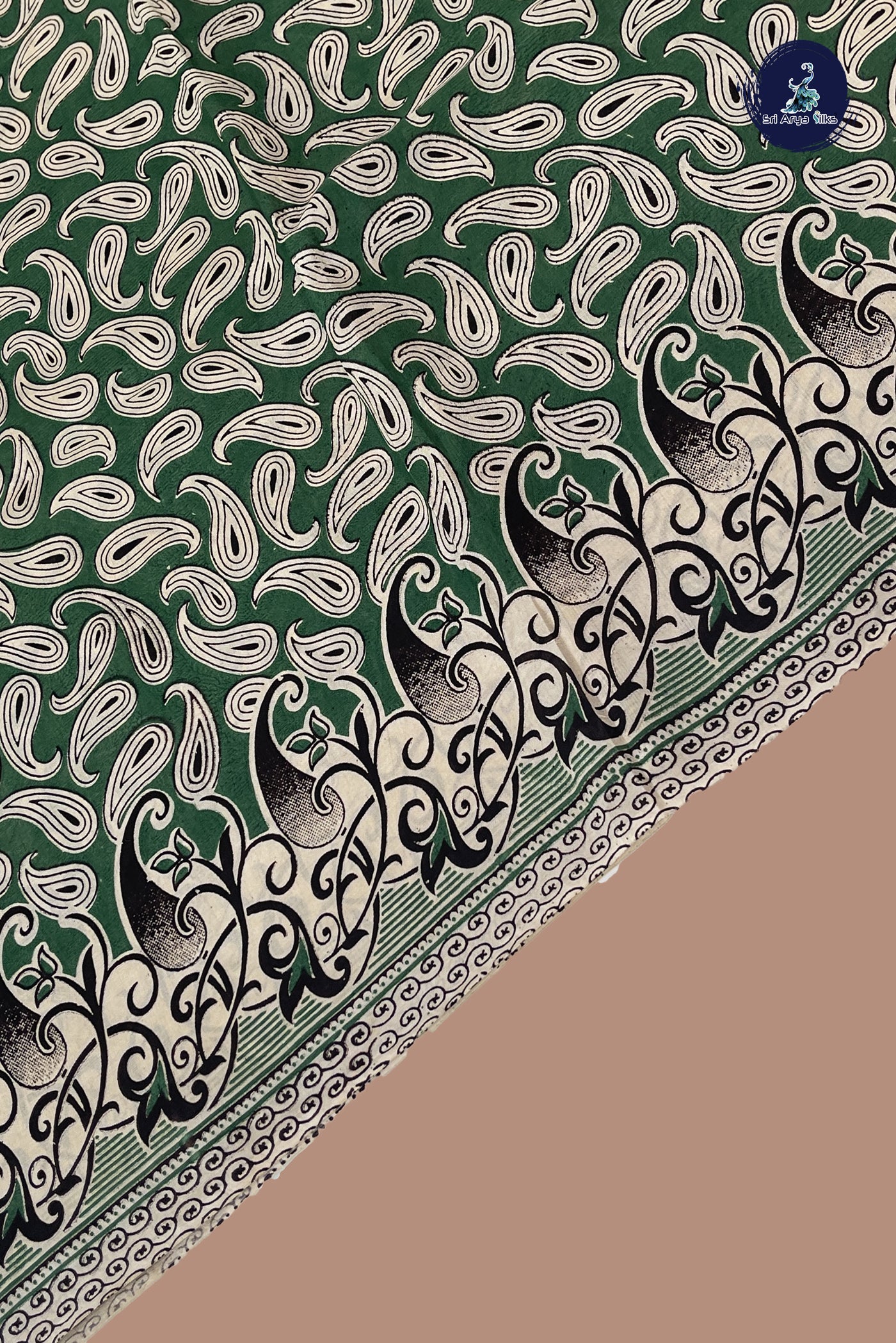 Green Semi Silk Saree With Pichwai Print Pattern