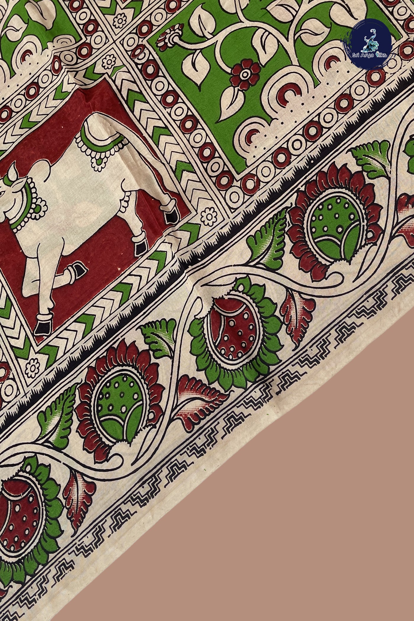 Green Semi Silk Saree With Pichwai Print Pattern