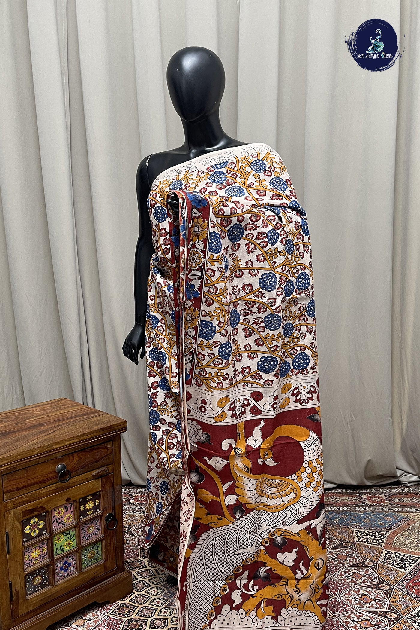 Off White Semi Silk Saree With Pichwai Print Pattern