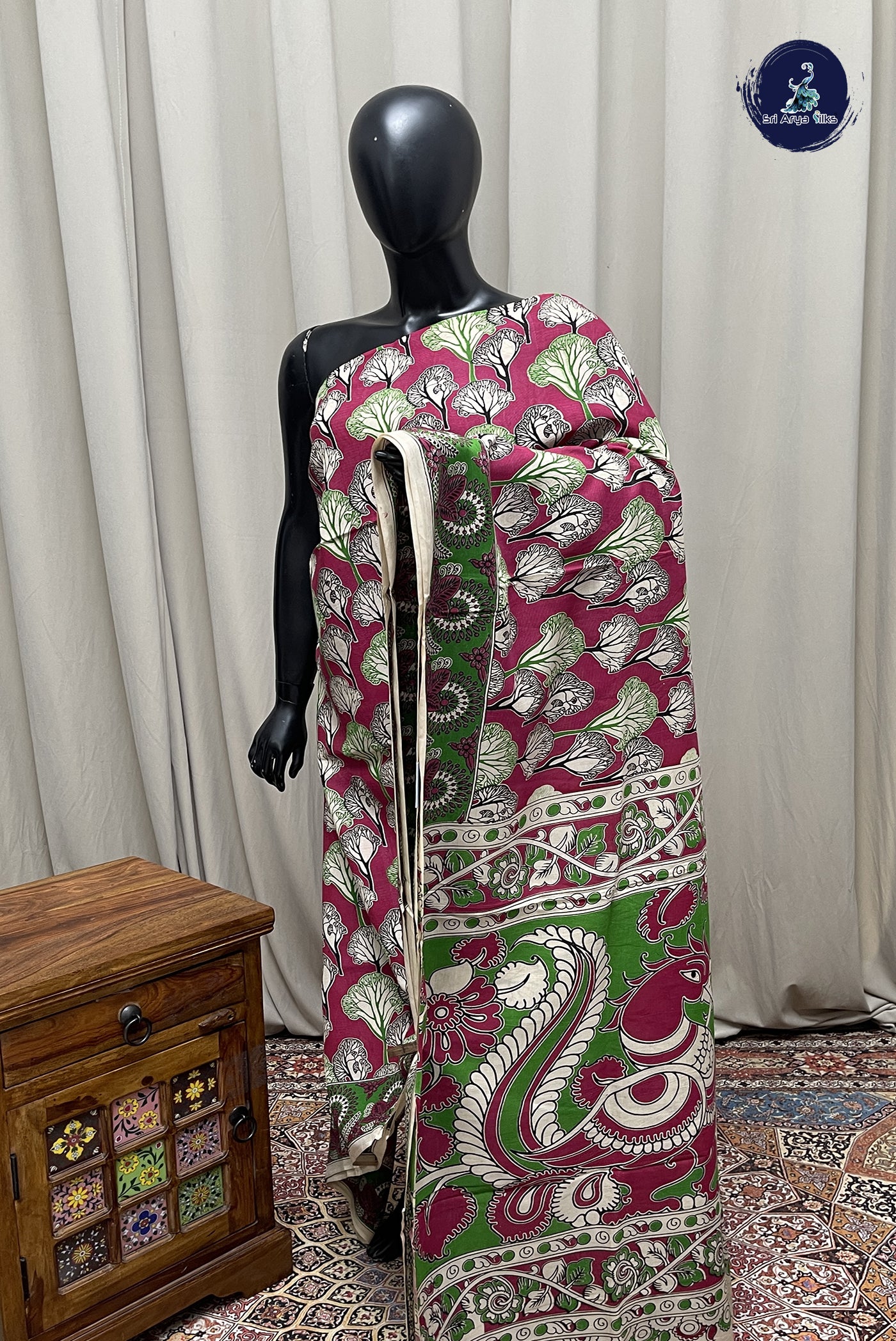Pink Semi Silk Saree With Pichwai Print Pattern