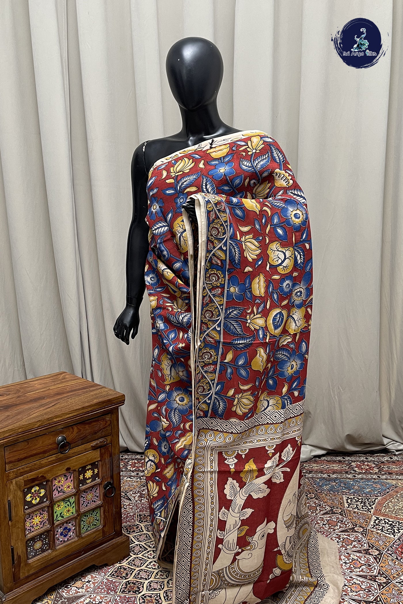 Maroon Semi Silk Saree With Pichwai Print Pattern