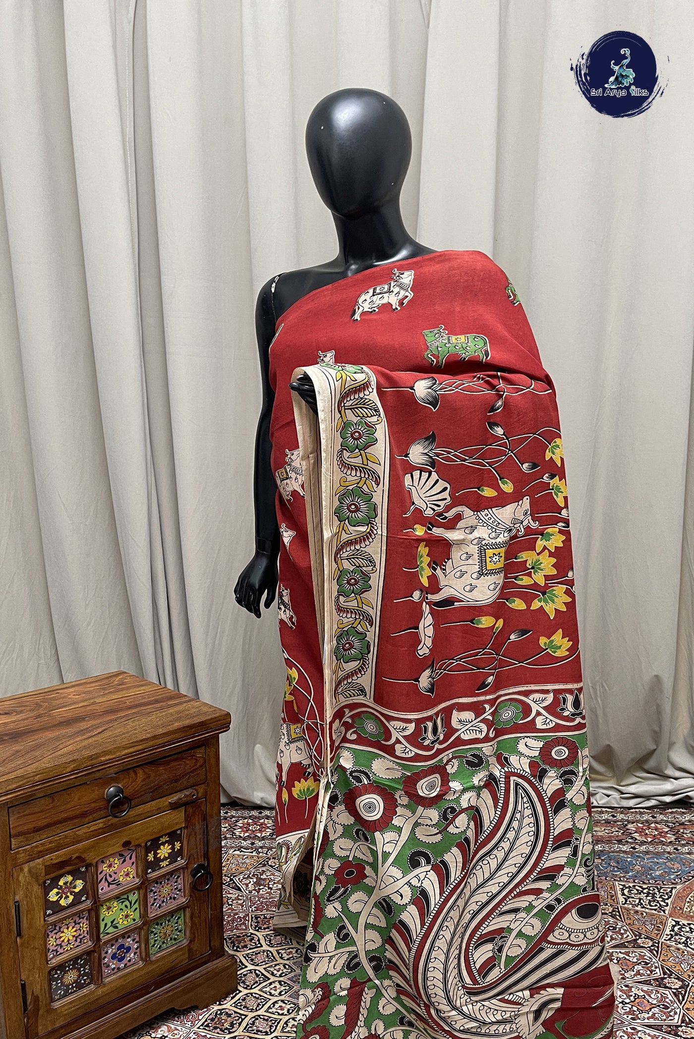 Maroon Semi Silk Saree With Pichwai Print Pattern
