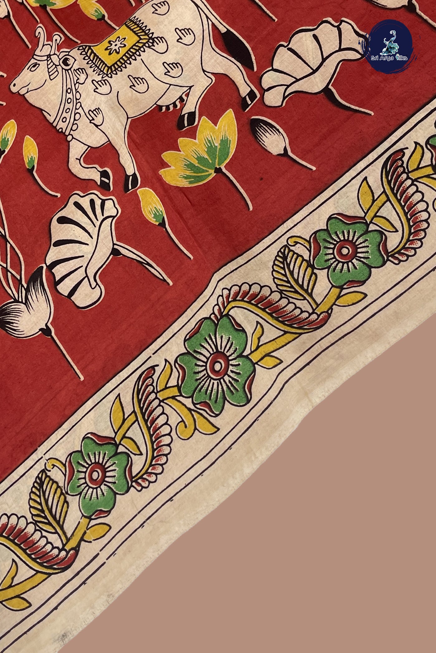 Maroon Semi Silk Saree With Pichwai Print Pattern