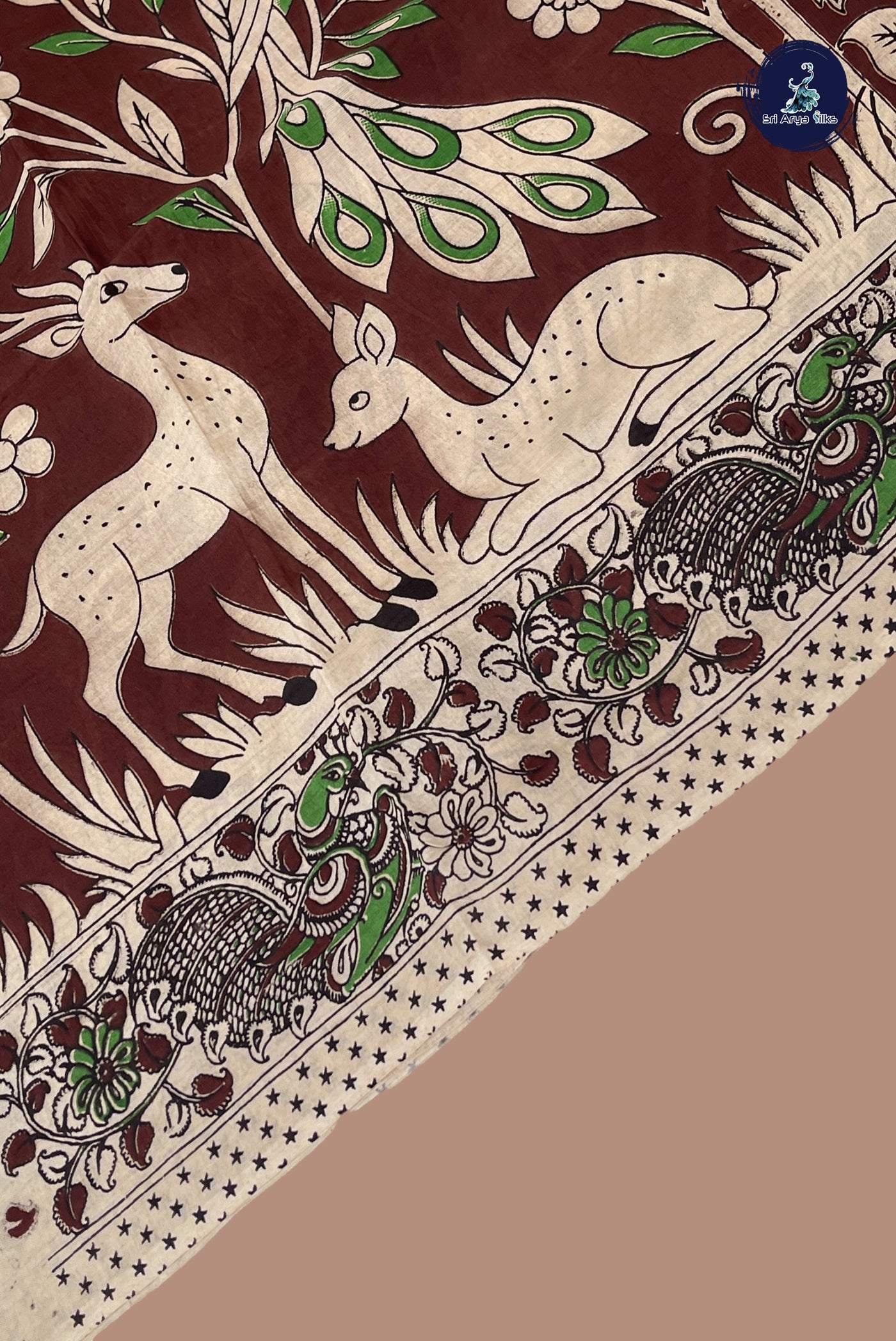 Brown Semi Silk Saree With Pichwai Print Pattern
