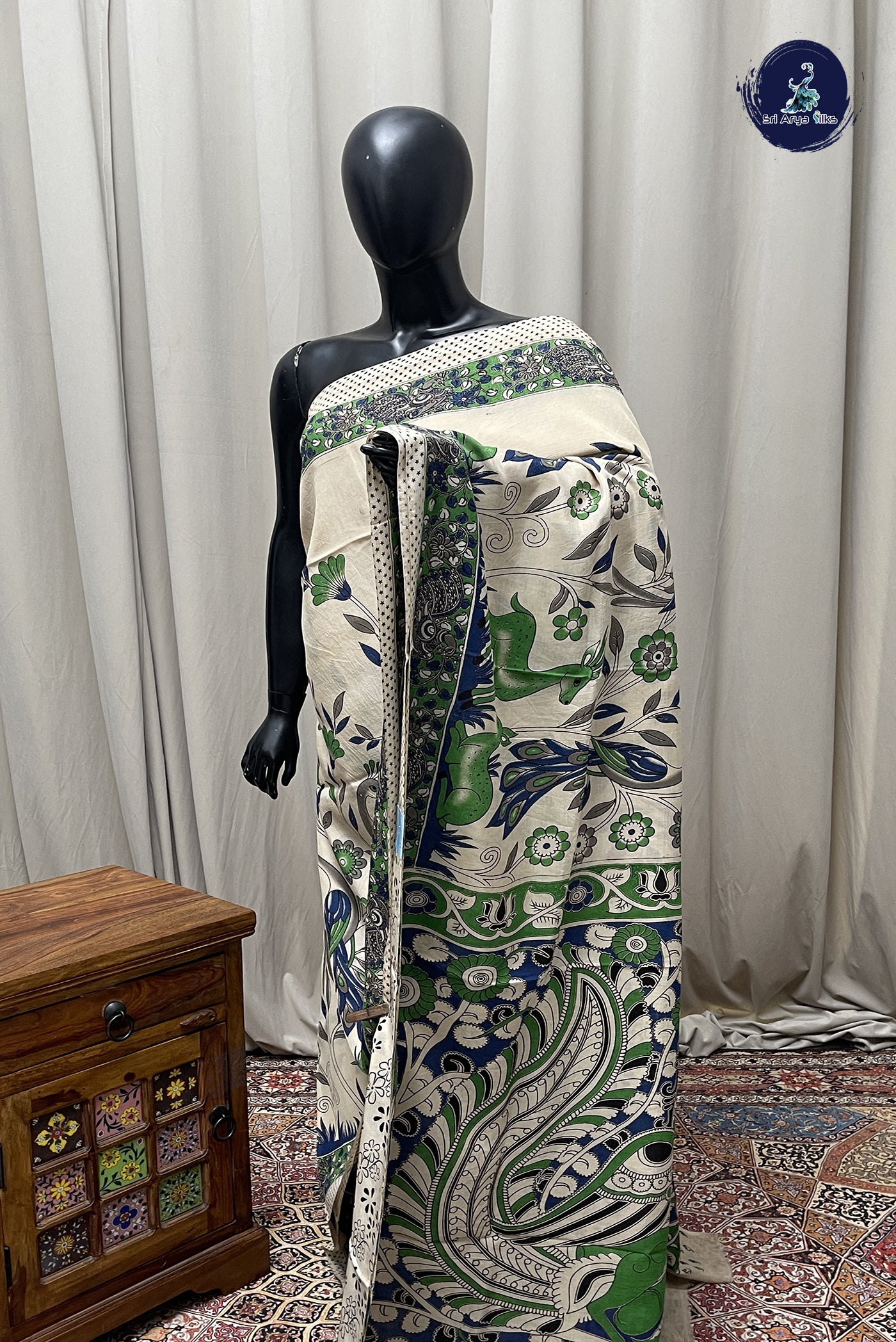Off White Semi Silk Saree With Pichwai Print Pattern