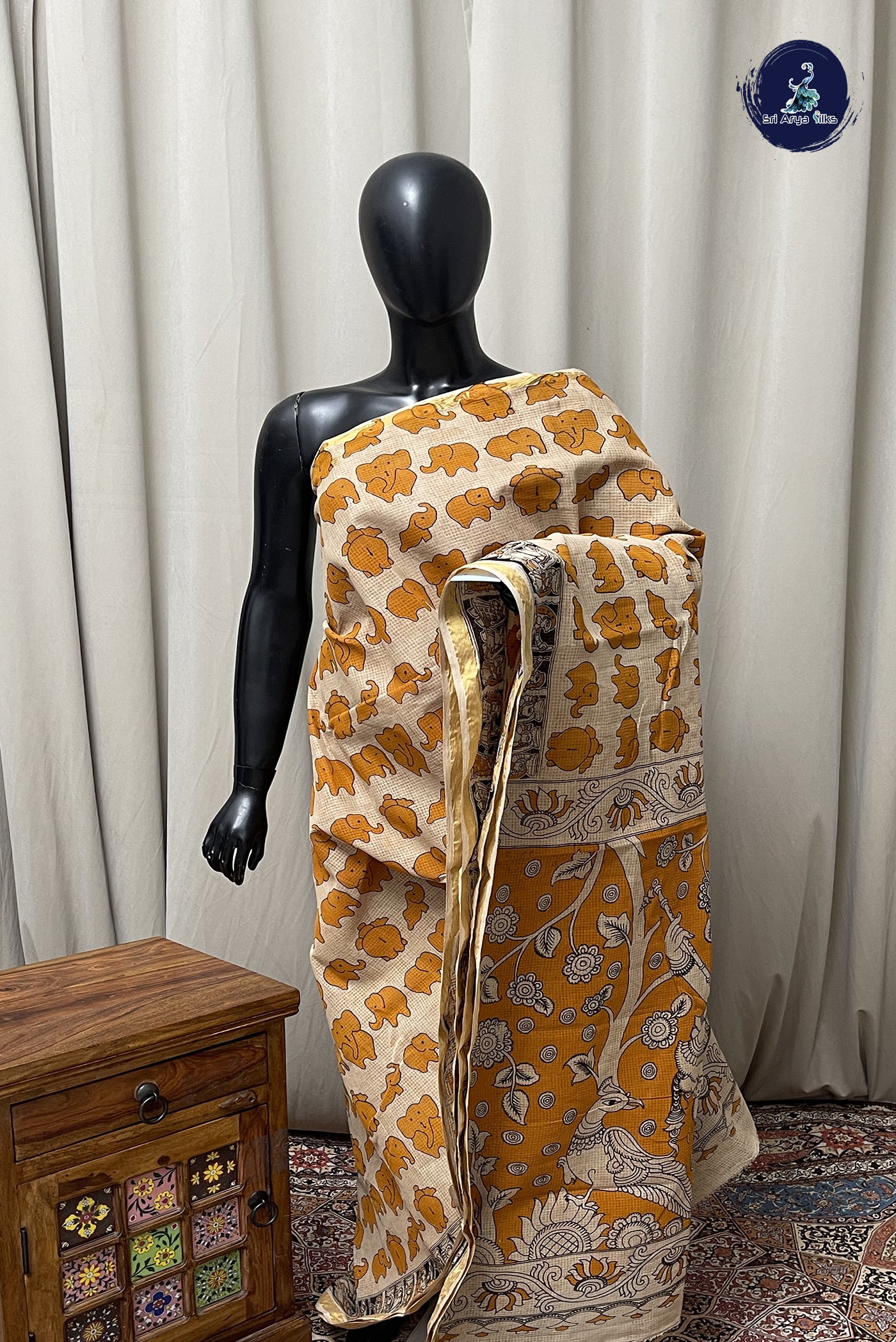 Beige Kota Saree With Printed Pattern