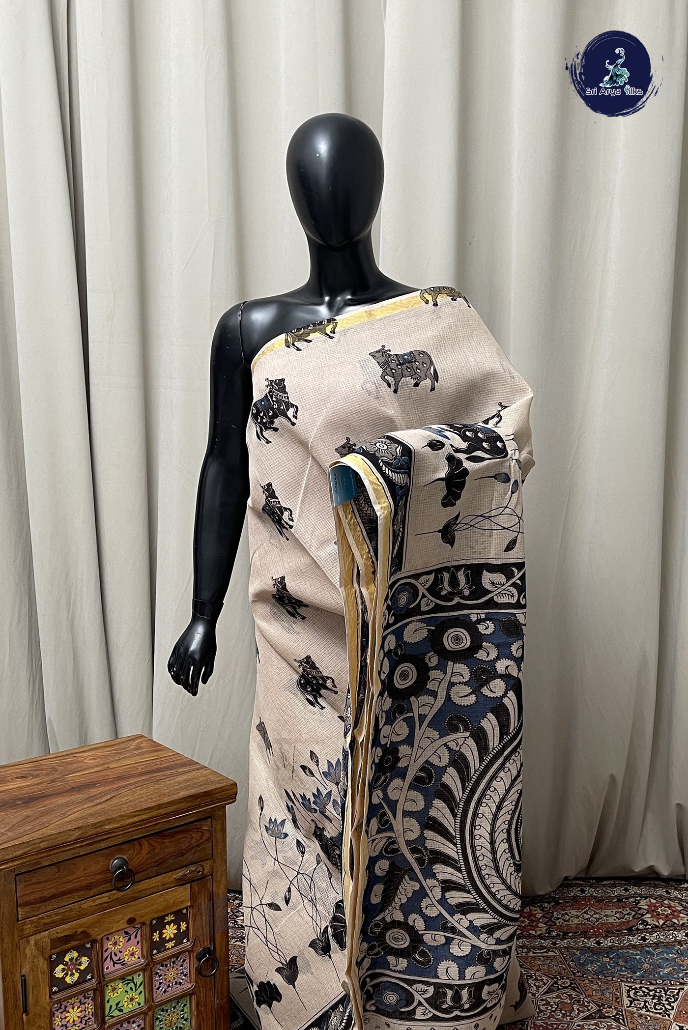 Beige Kota Saree With Printed Pattern