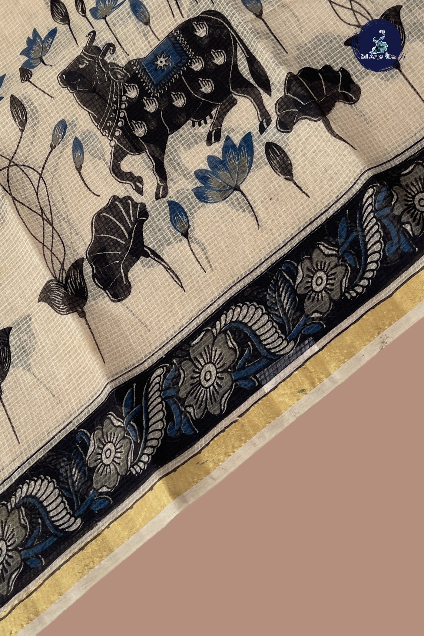 Beige Kota Saree With Printed Pattern