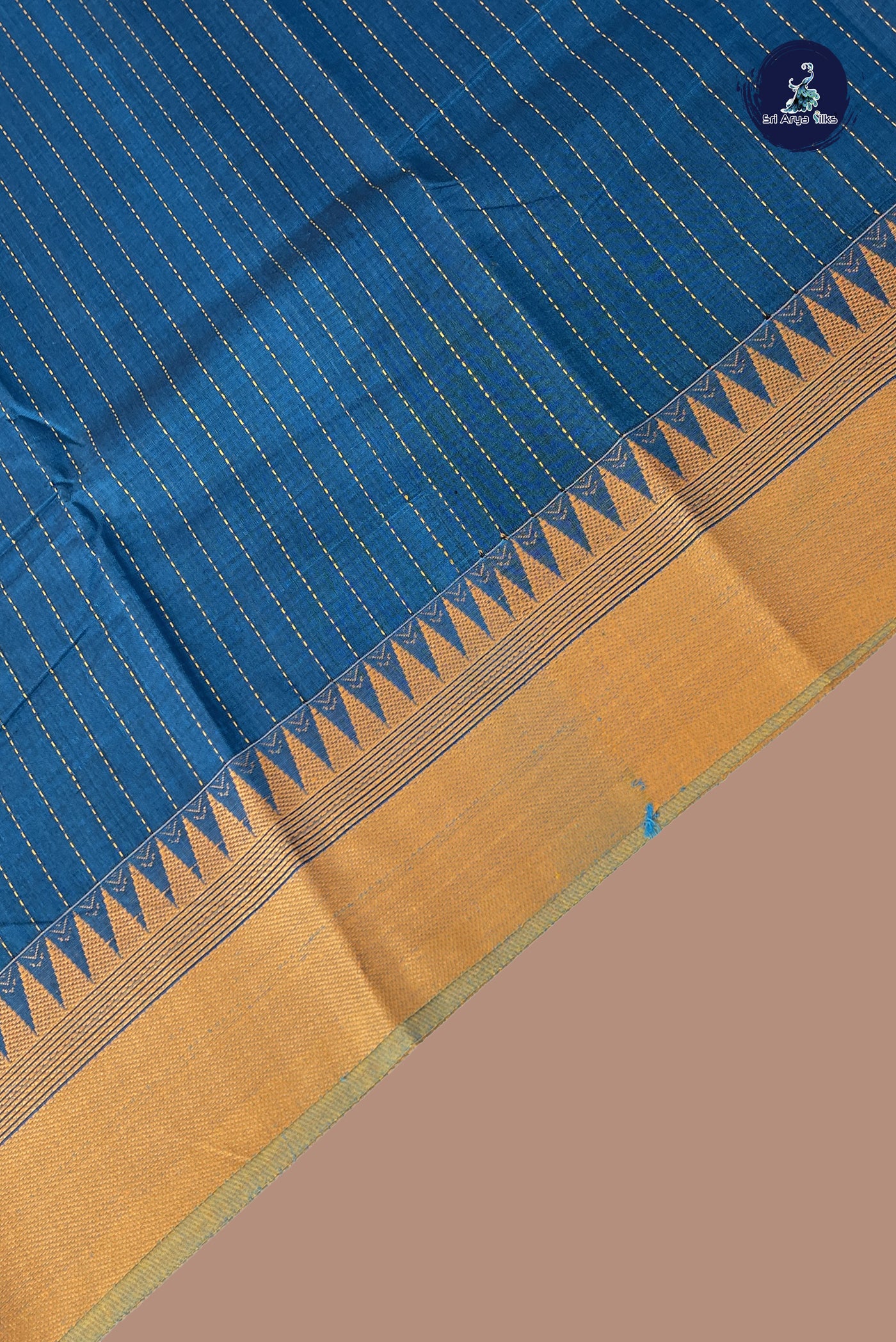 Blue Kanchi Cotton Saree With Stripes Pattern