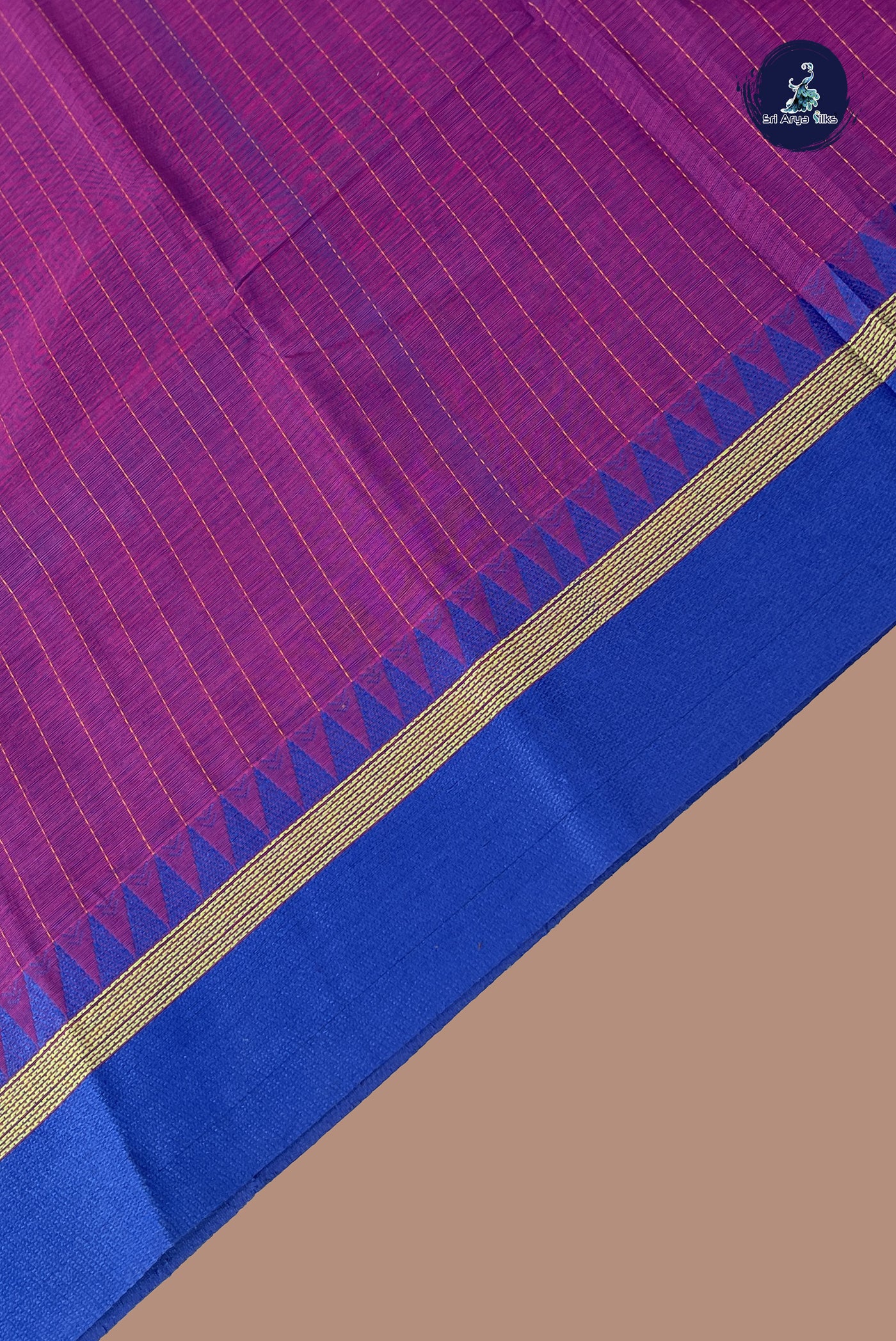Dual Tone Purple Kanchi Cotton Saree With Stripes Pattern