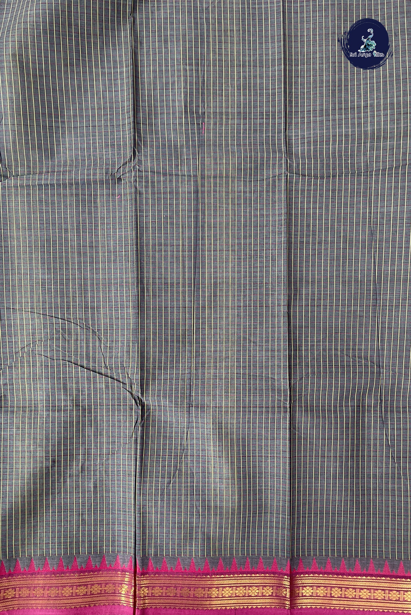 Grey Kanchi Cotton Saree With Checked Pattern