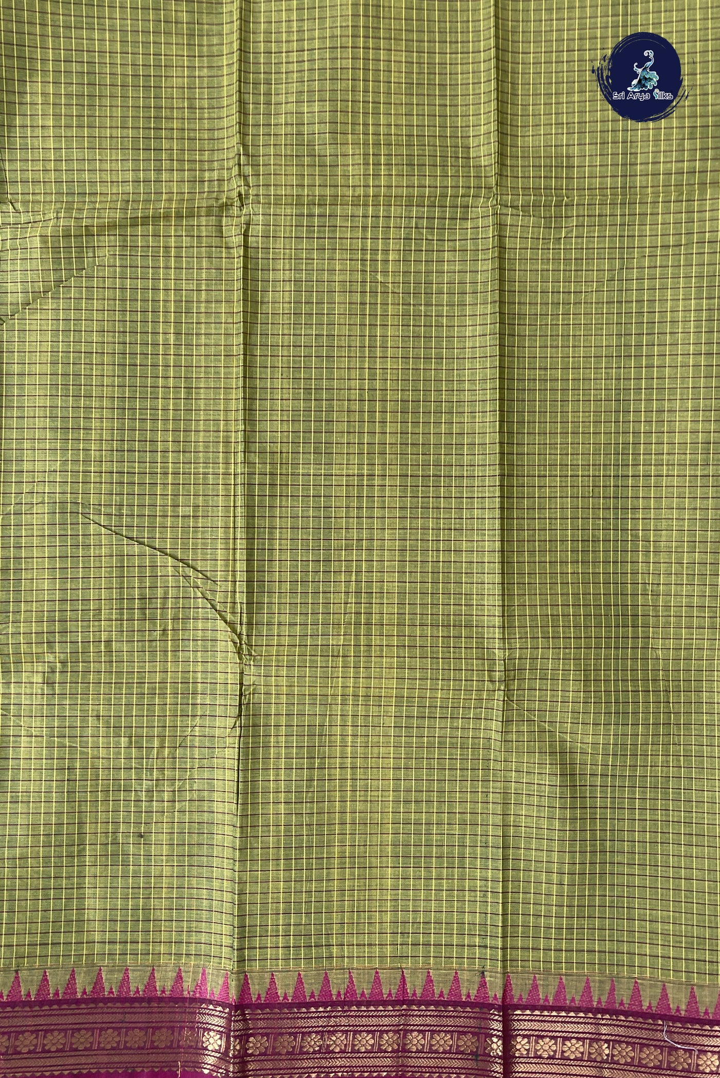 Lime Green Kanchi Cotton Saree With Checked Pattern