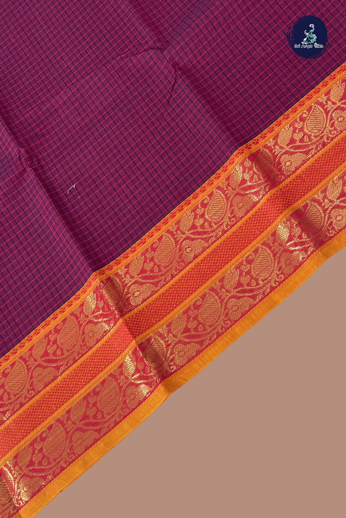 BeetRoot Shade Kanchi Cotton Saree With Checked Pattern