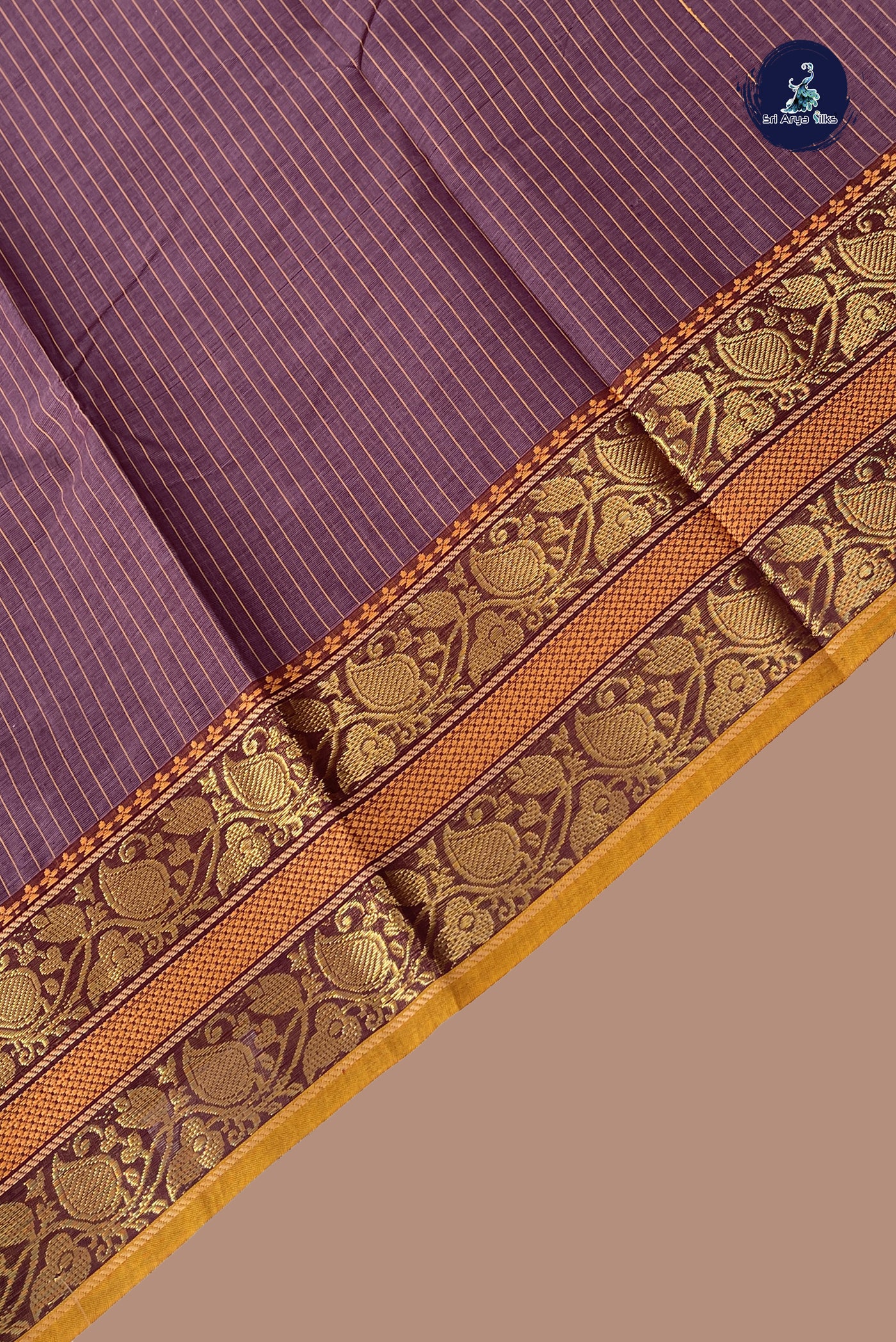 Burgundy Kanchi Cotton Saree With Stripes Pattern