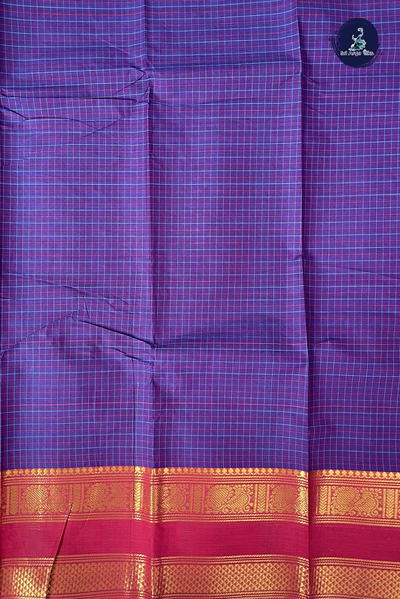 Violet Kanchi Cotton Saree With Checked Pattern