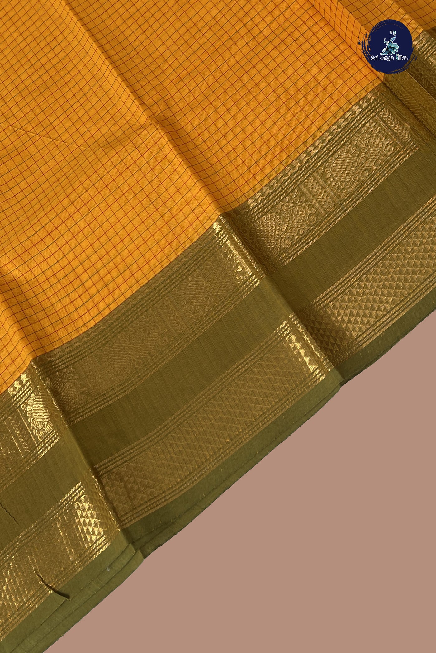 Yellow Kanchi Cotton Saree With Checked Pattern