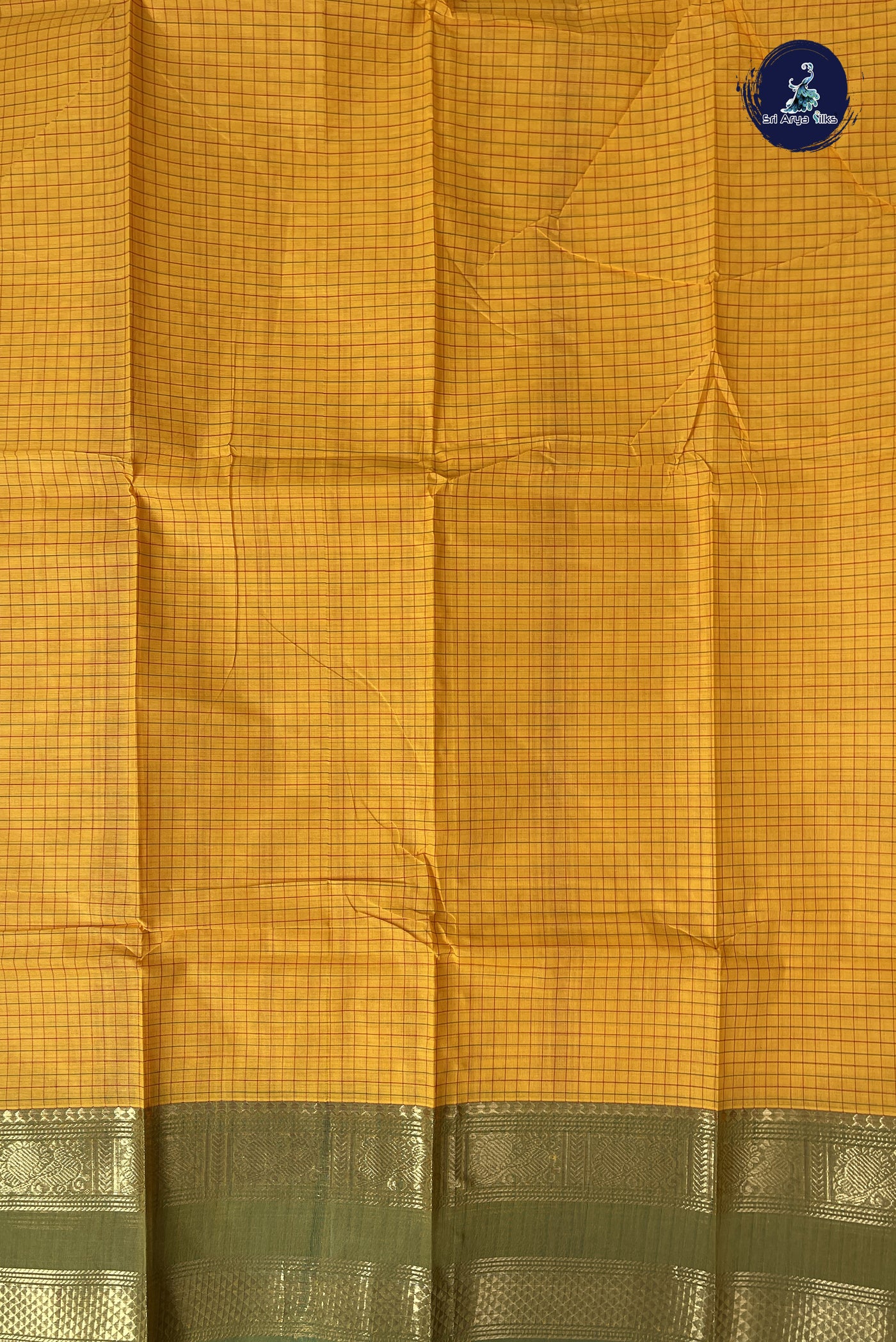 Yellow Kanchi Cotton Saree With Checked Pattern