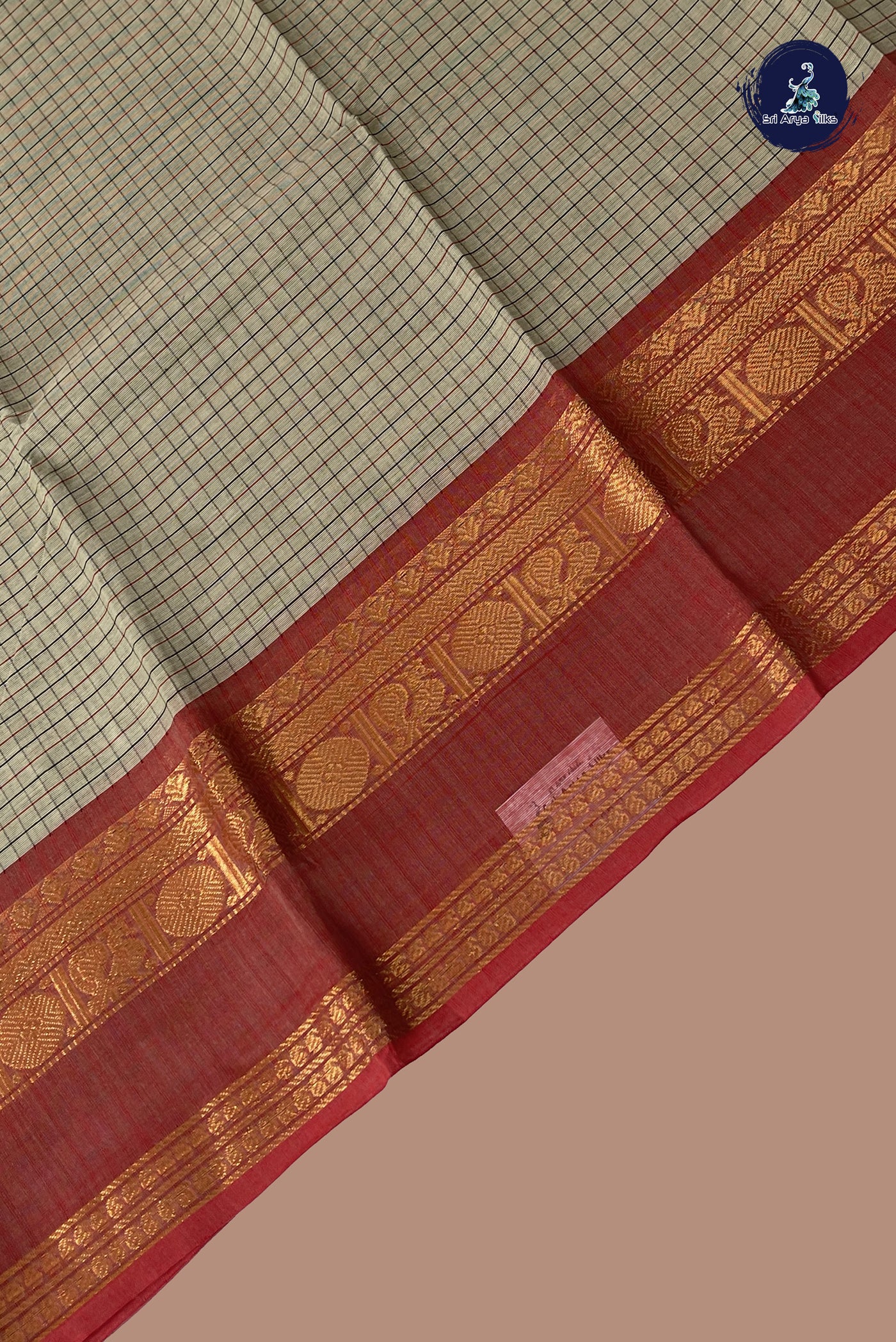 Pastel Shade Kanchi Cotton Saree With Checked Pattern