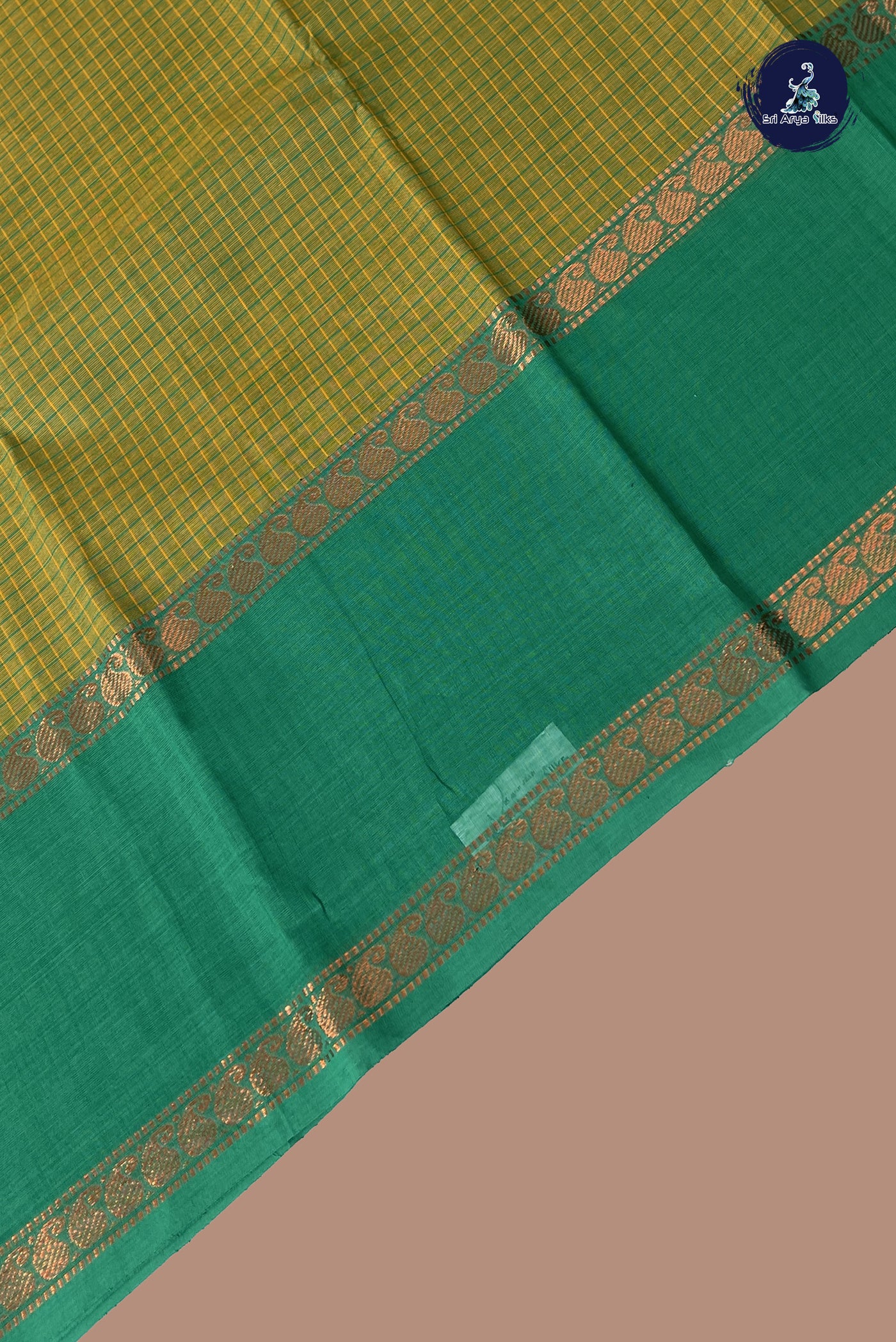 Green Kanchi Cotton Saree With Checked Pattern