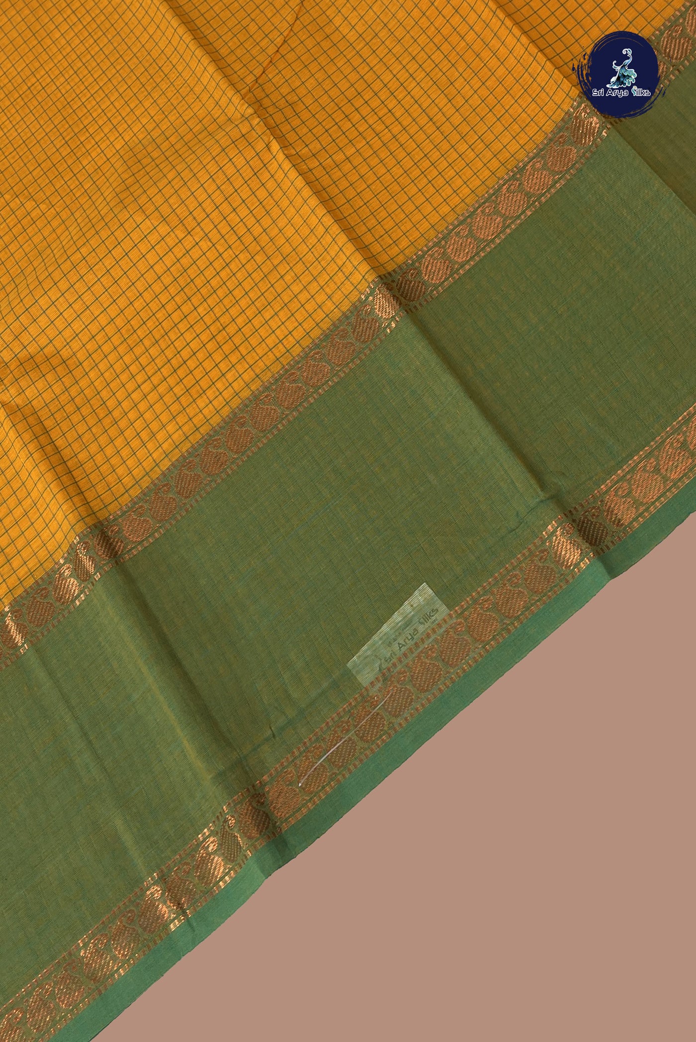 Yellow Kanchi Cotton Saree With Checked Pattern