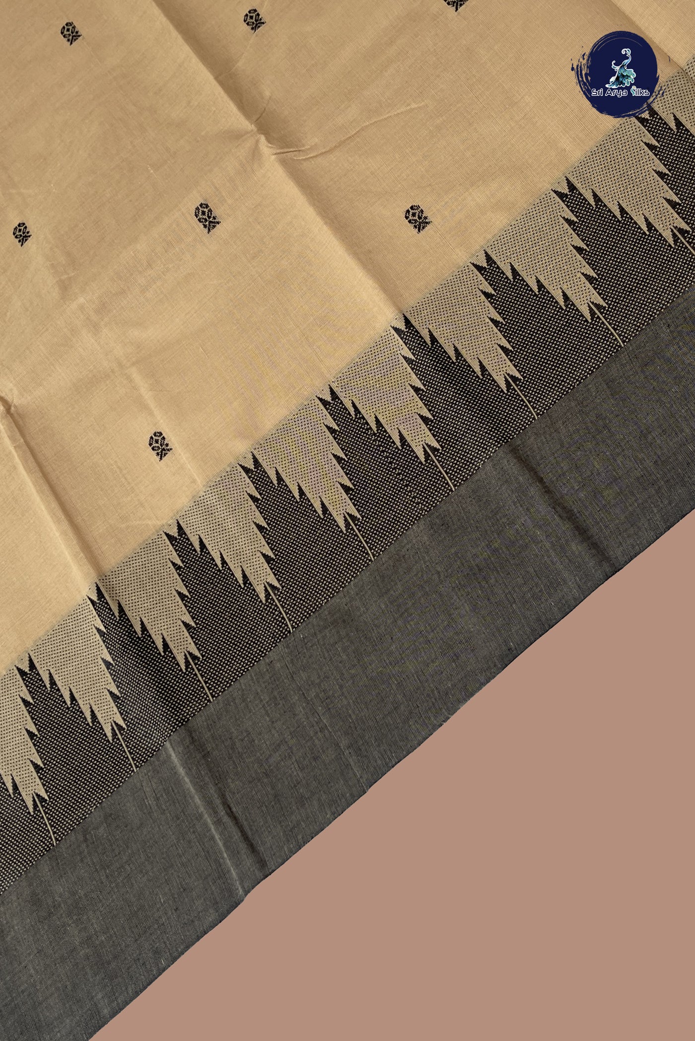 Fawn Kanchi Cotton Saree With Buttas Pattern