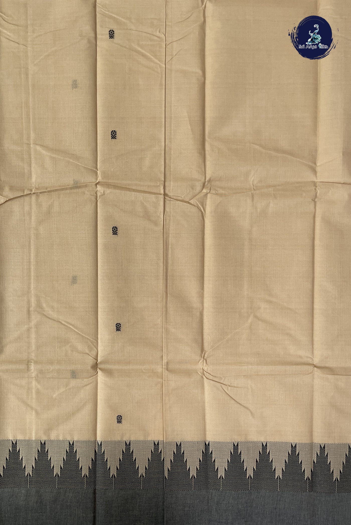 Fawn Kanchi Cotton Saree With Buttas Pattern