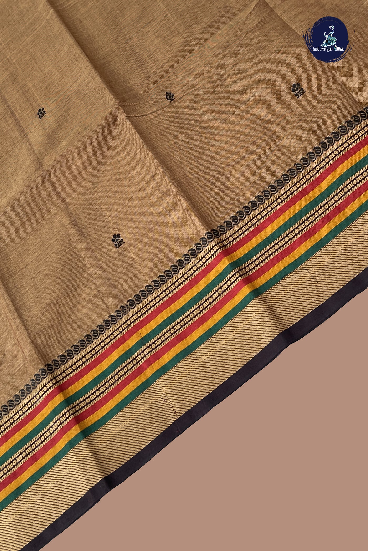 Light Brown Kanchi Cotton Saree With Buttas Pattern