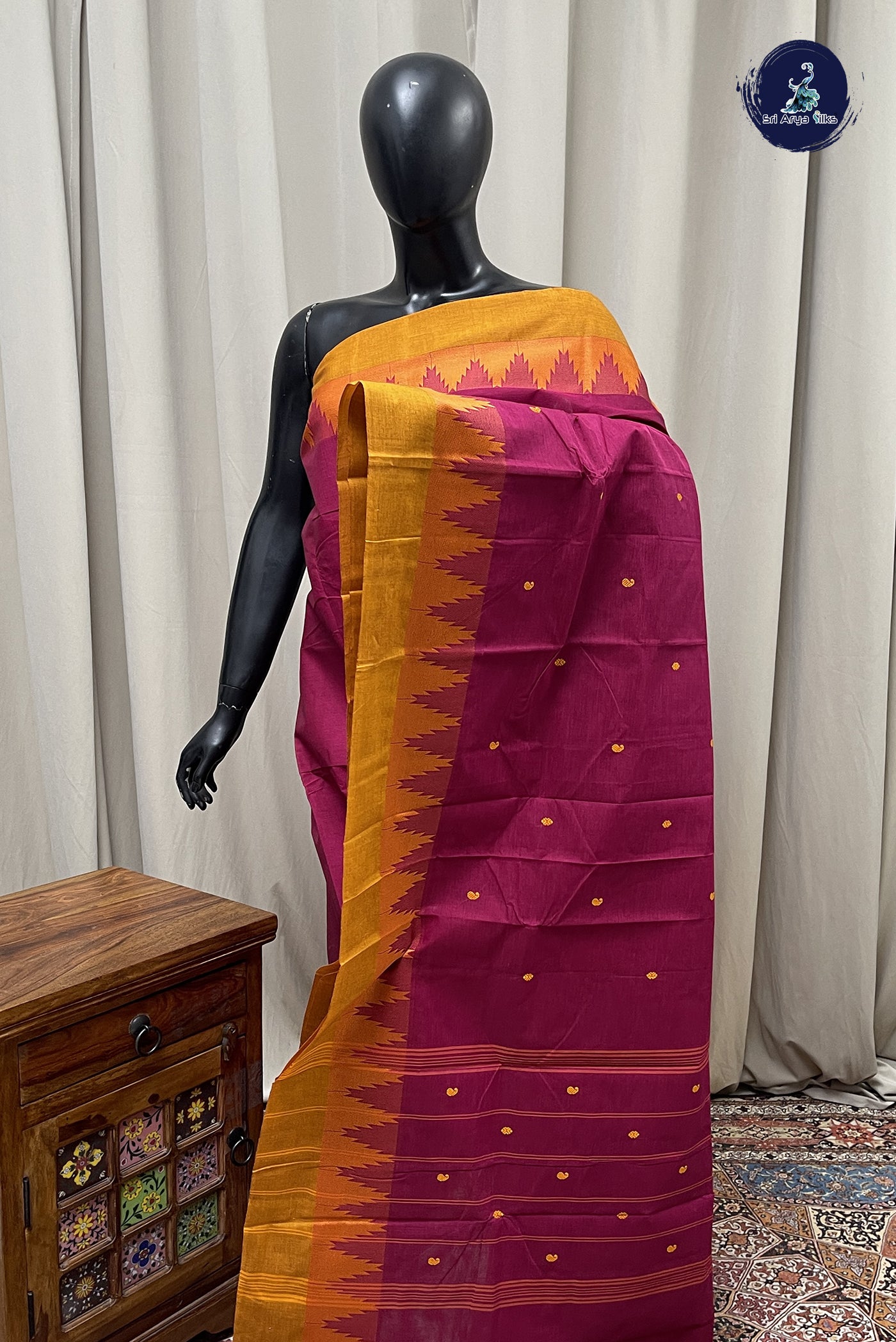 BeetRoot Shade Kanchi Cotton Saree With Buttas Pattern