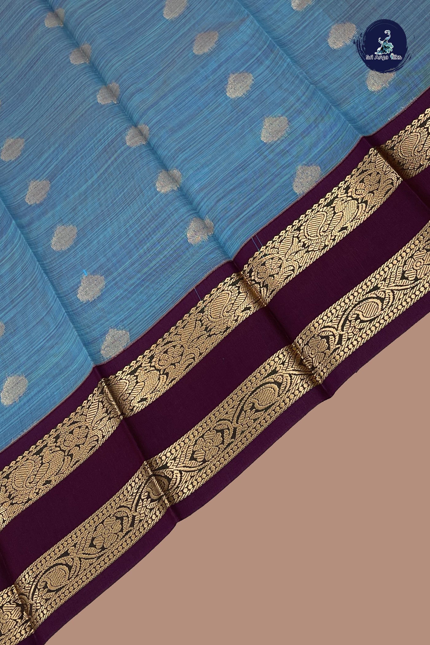 Blue Budget Semi Silk Cotton Saree With Zari Buttas Pattern