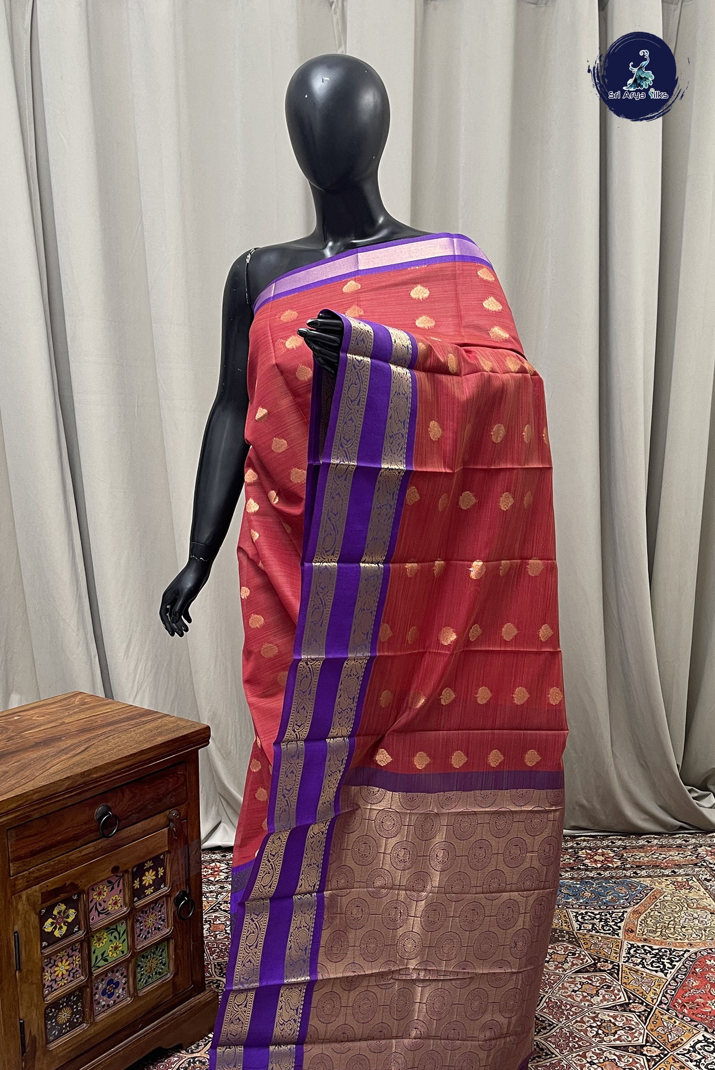 Maroon Budget Semi Silk Cotton Saree With Zari Buttas Pattern