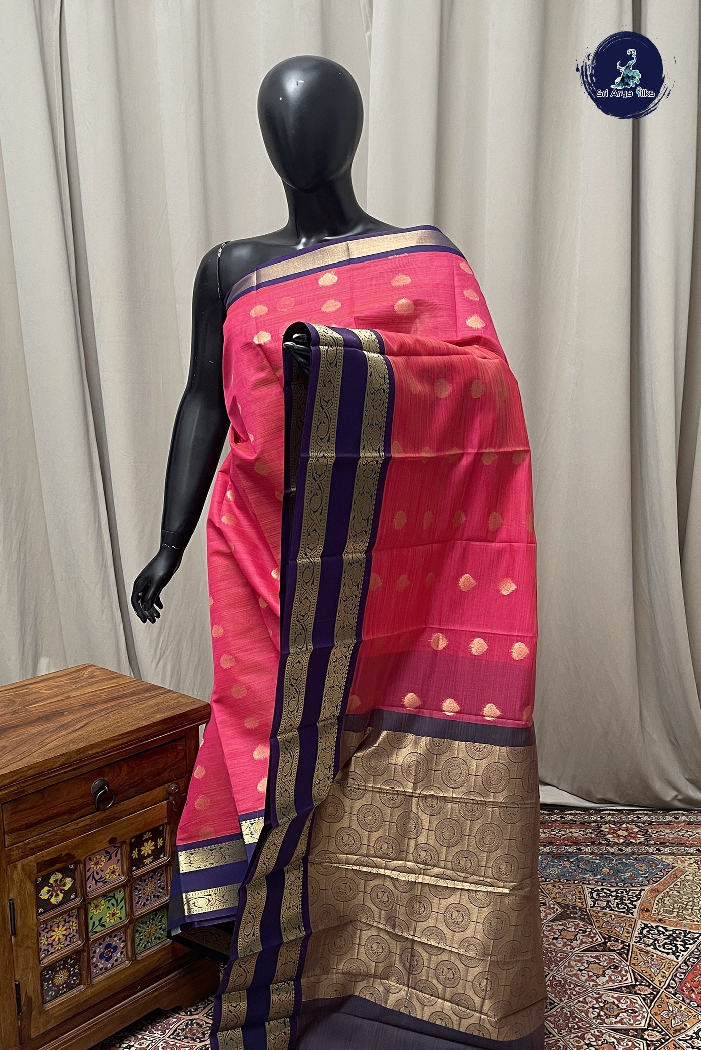 Pink Budget Semi Silk Cotton Saree With Zari Buttas Pattern