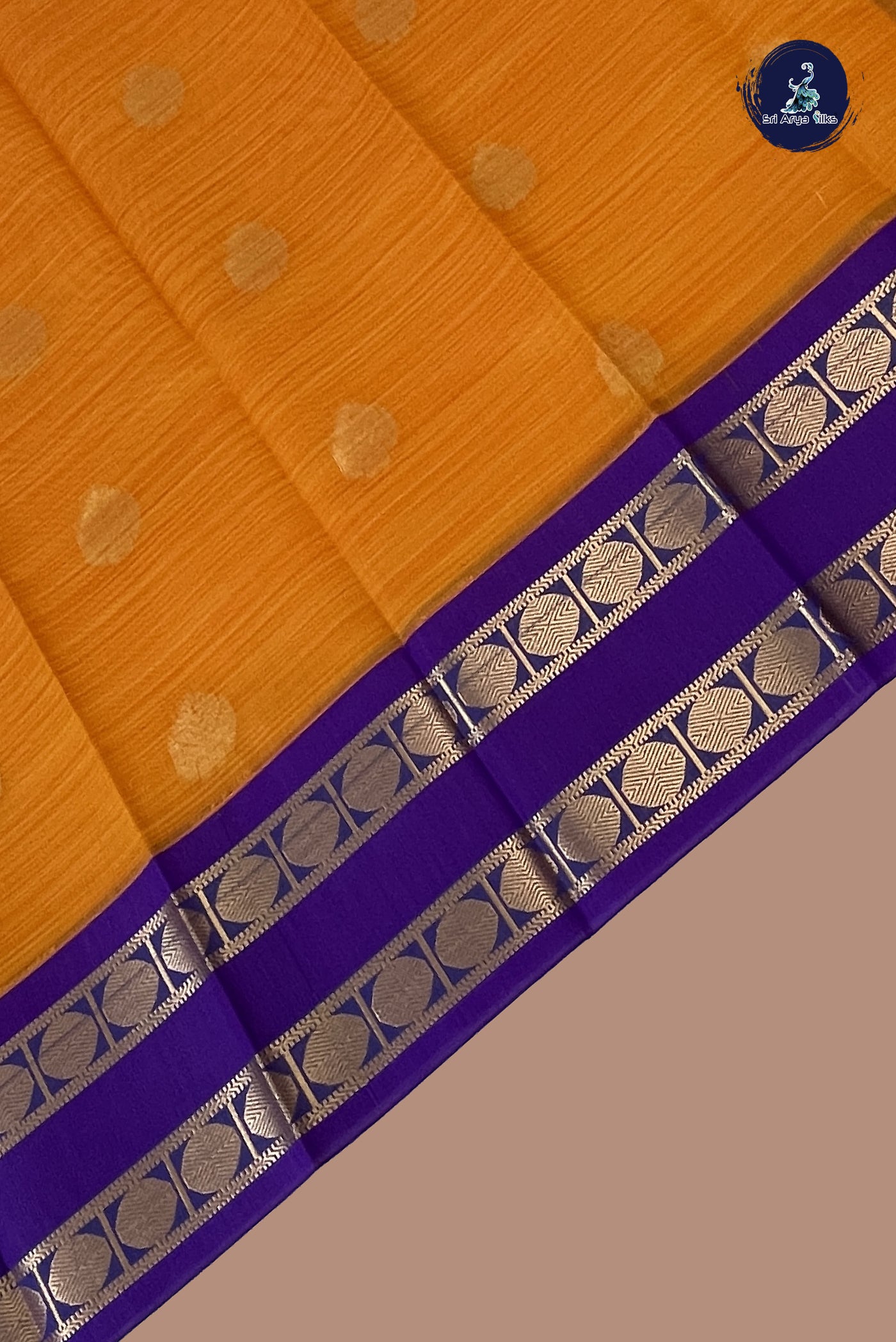 Mango Yellow Budget Semi Silk Cotton Saree With Zari Buttas Pattern