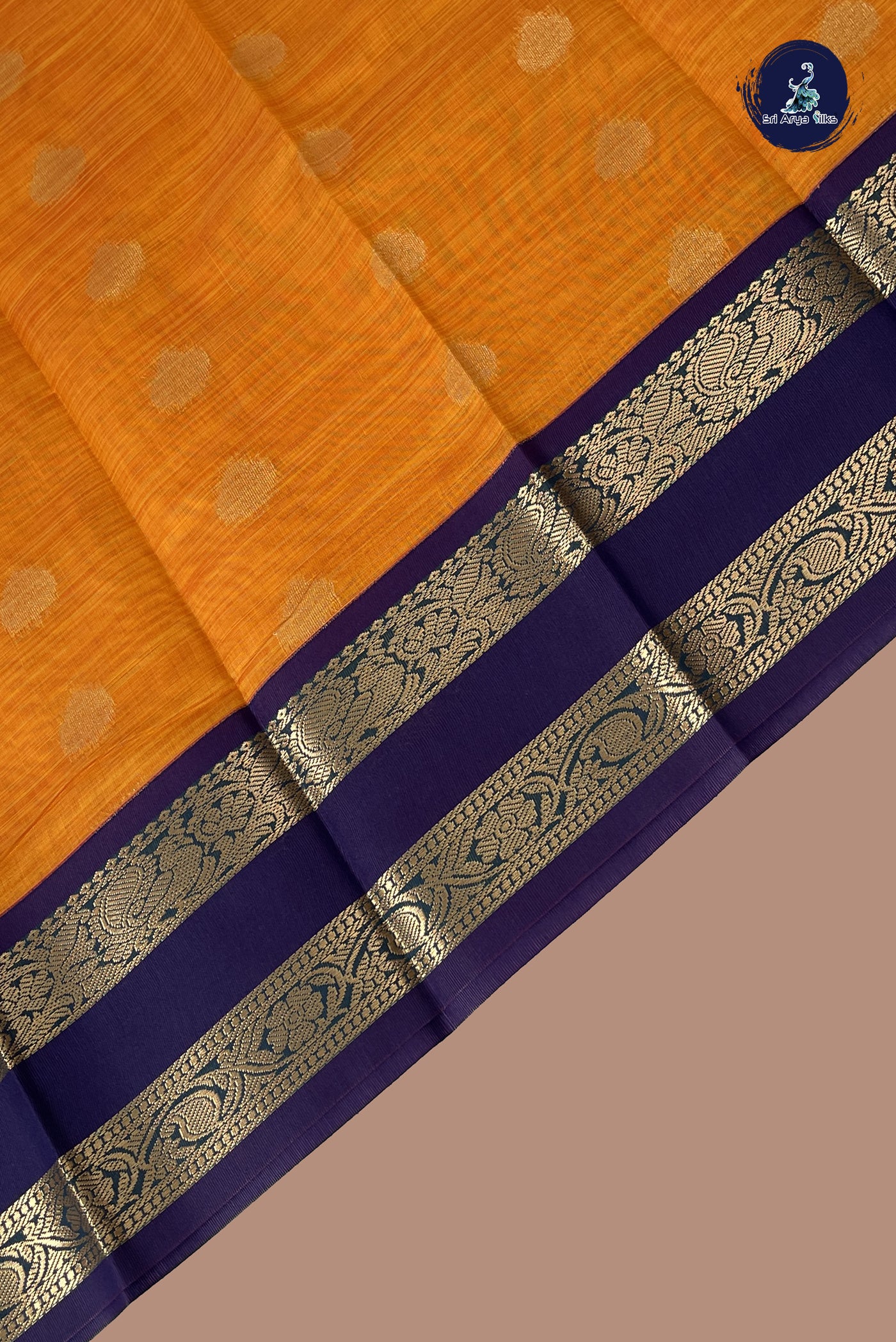 Mango Yellow Budget Semi Silk Cotton Saree With Zari Buttas Pattern