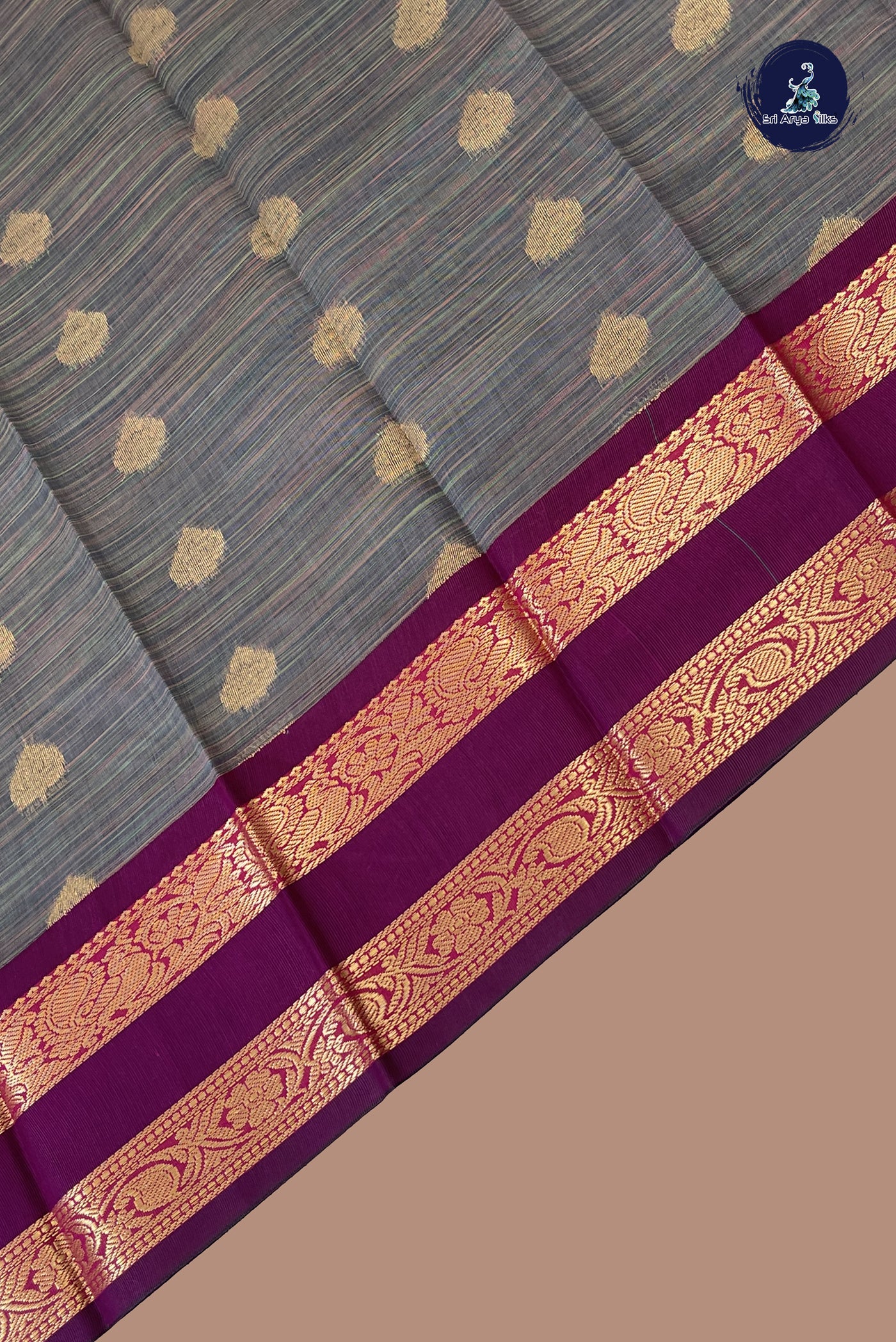 Dual Tone Grey Budget Semi Silk Cotton Saree With Zari Buttas Pattern
