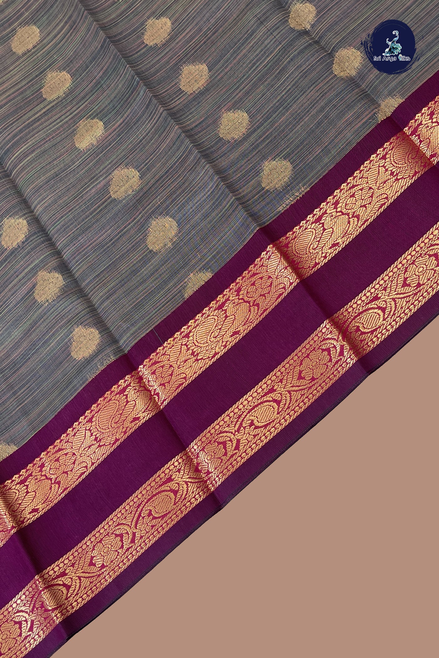 Dual Tone Grey Budget Semi Silk Cotton Saree With Zari Buttas Pattern