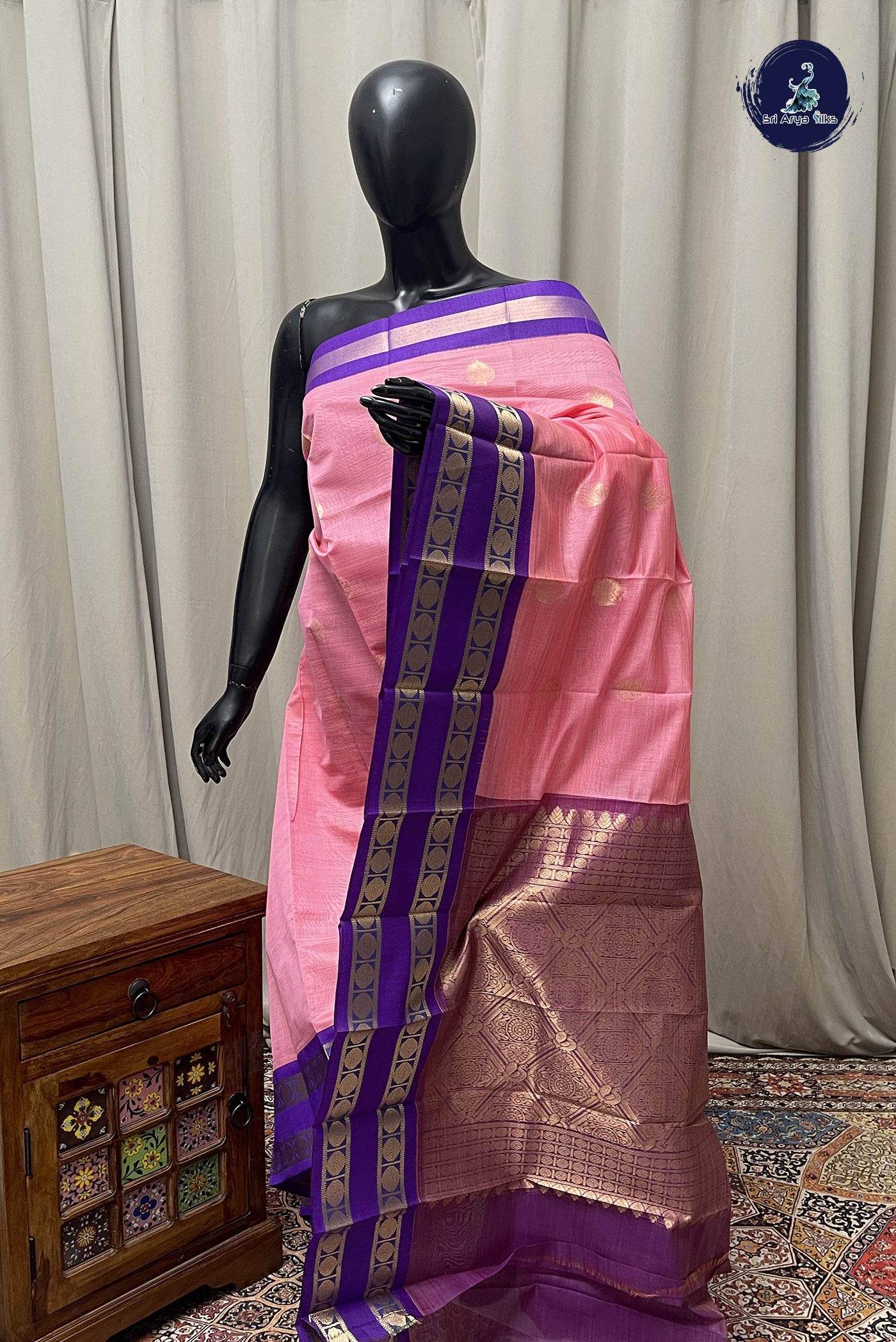 Pink Budget Semi Silk Cotton Saree With Zari Buttas Pattern