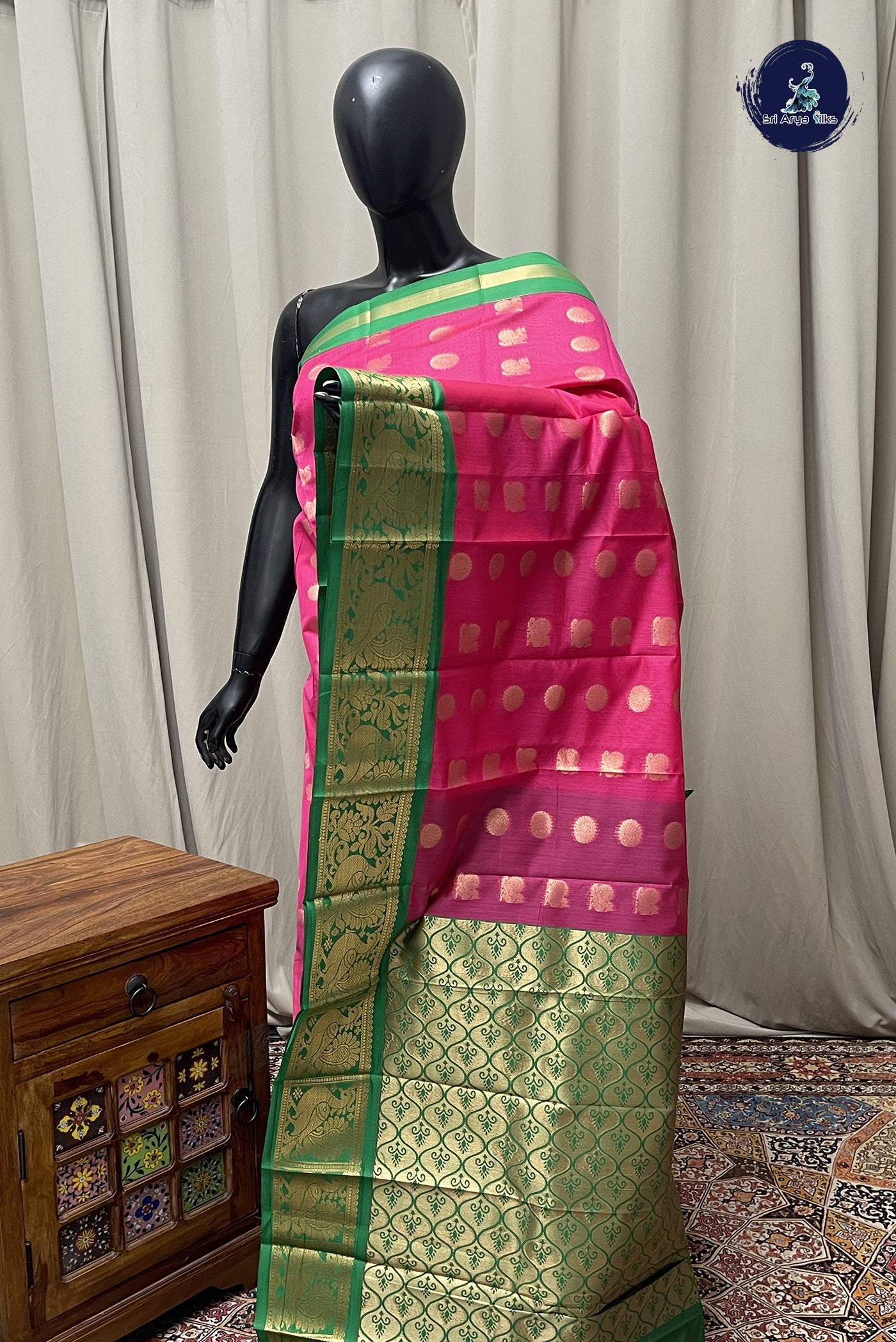 Pink Budget Semi Silk Cotton Saree With Zari Buttas Pattern
